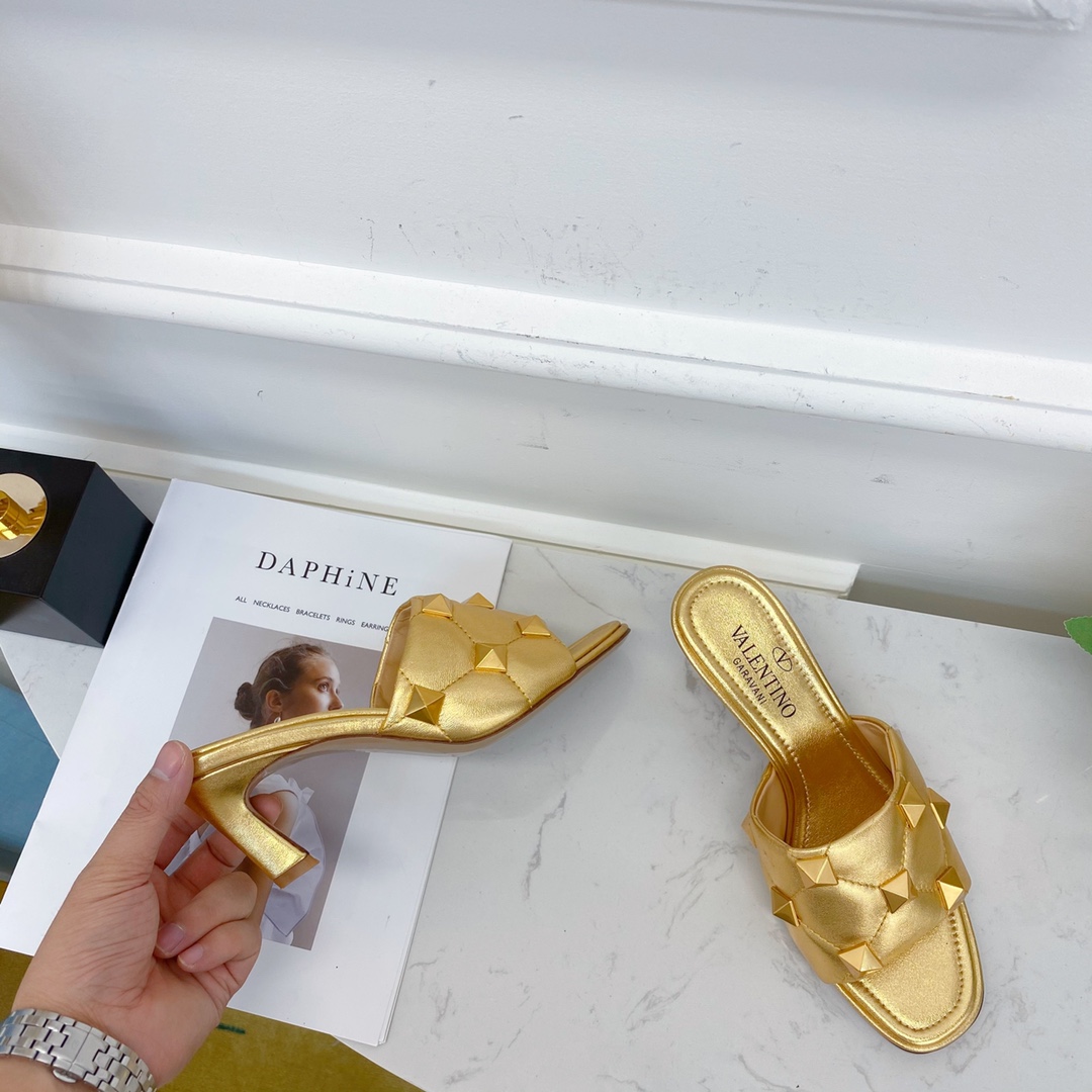 Valentino Garavani Quilted Roman Stud Heeled Sandals Gold For Women XW2S0BK3 - Soul Replicas