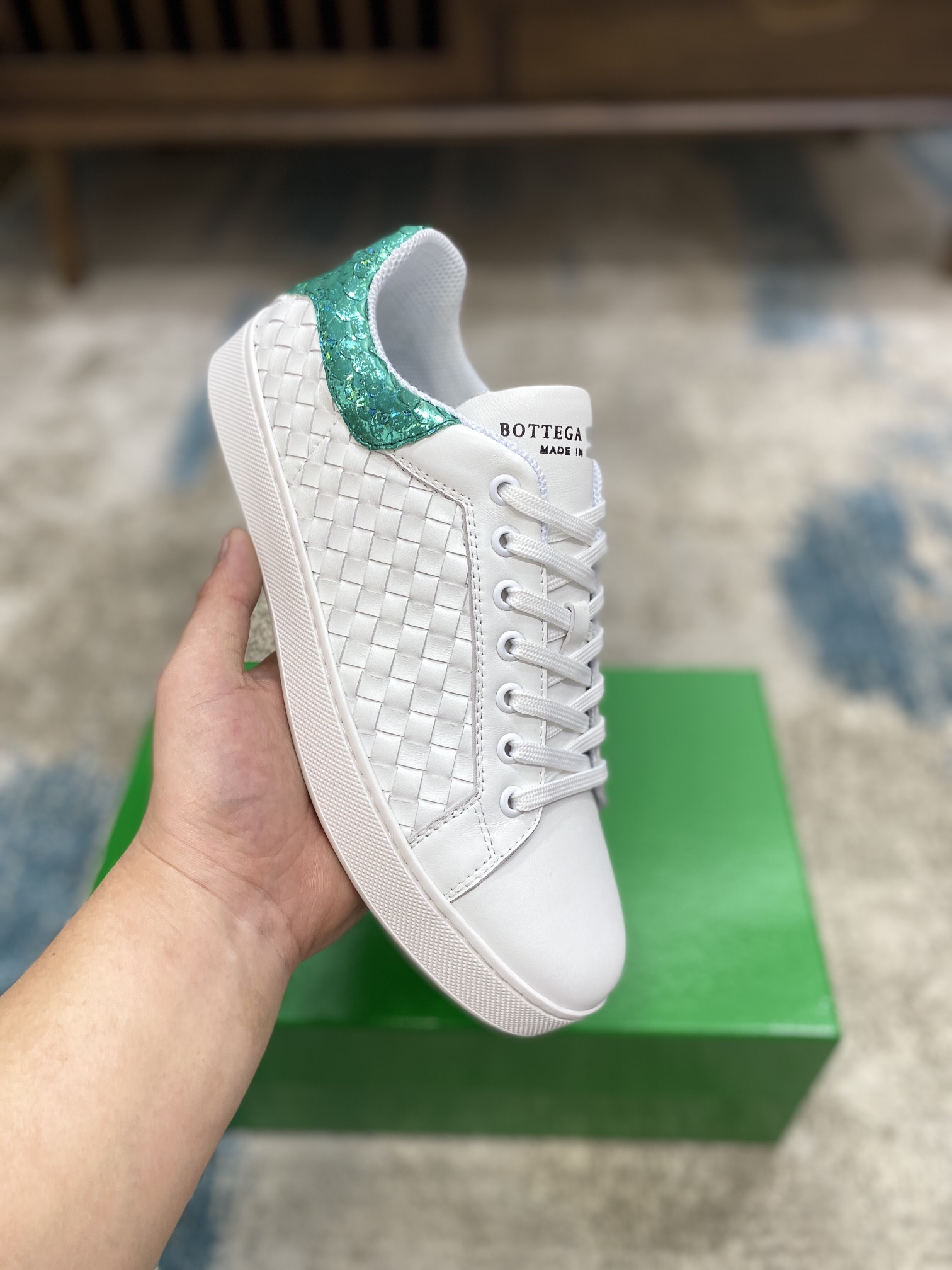 Bottega Veneta Men's With Fin Sneakers White Green For Men - Soul Replicas