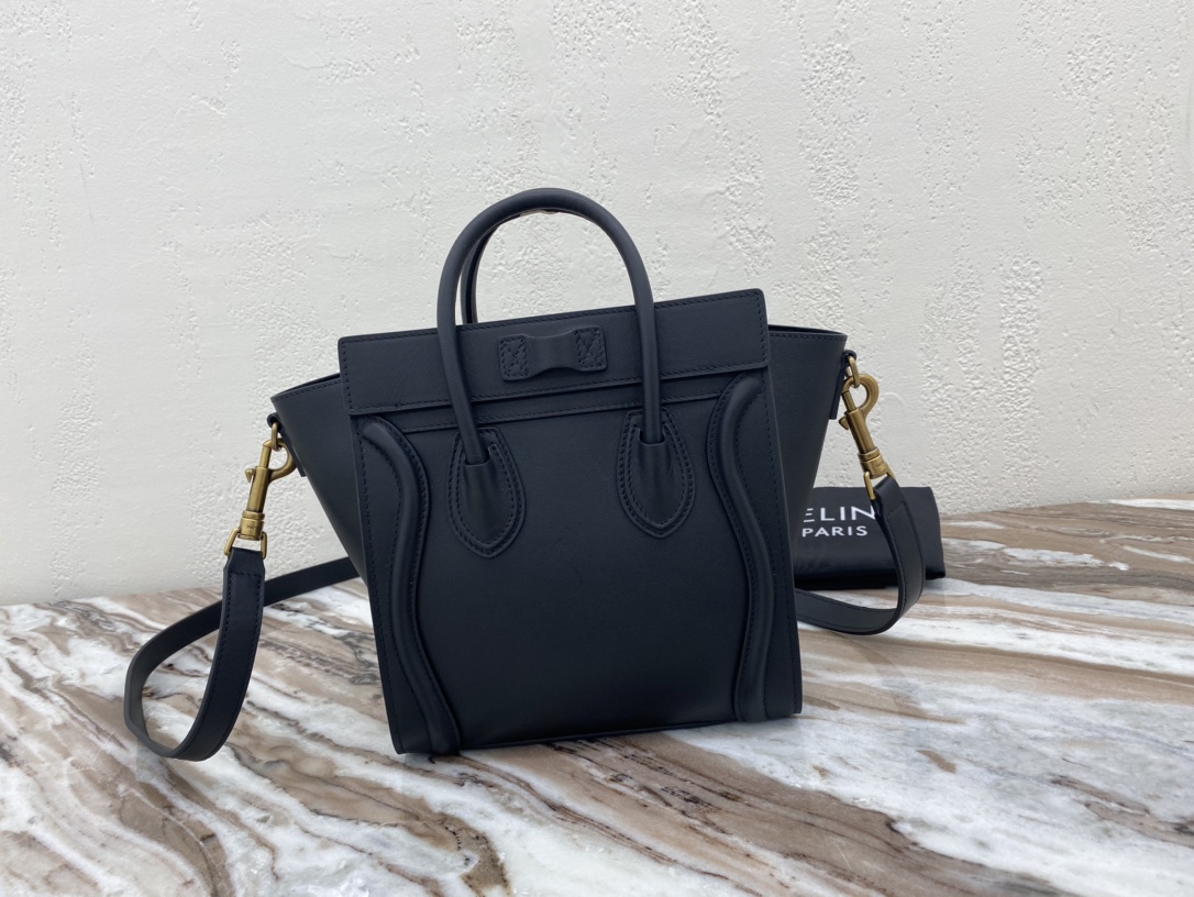 Celine Nano LuGucciage Bag In Drummed Black For Women 8in/20cm 189243HSC.38NO - Soul Replicas
