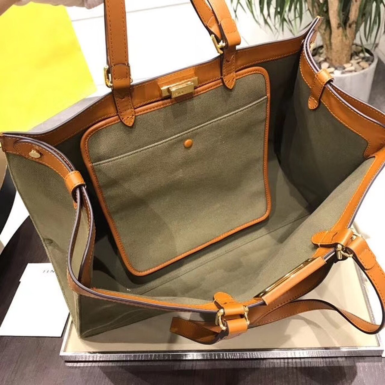 Fendi Peekaboo X-Tote Canvas Bag Khaki For Women. Women-s Handbags. Shoulder Bags 16.1in/41cm FF 8BH374 - Soul Replicas