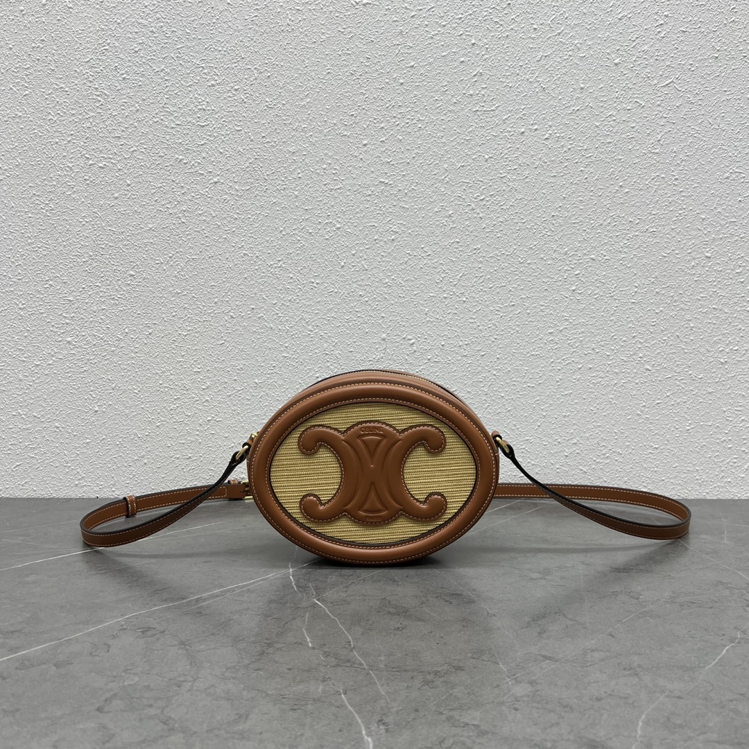 Celine Oval Bag Cuir Triomphe In Textile Natural / Tan For Women 8in/20cm 198602DU8.02NT - Soul Replicas