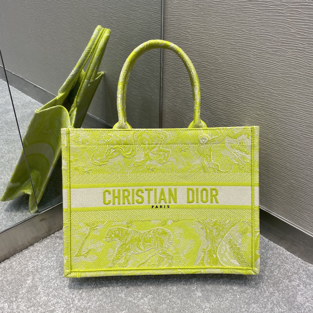 Christian Dior Medium Dior Book Tote Lime Toile de Jouy Reverse Embroidery For Women 36cm/16.5in CD - Soul Replicas