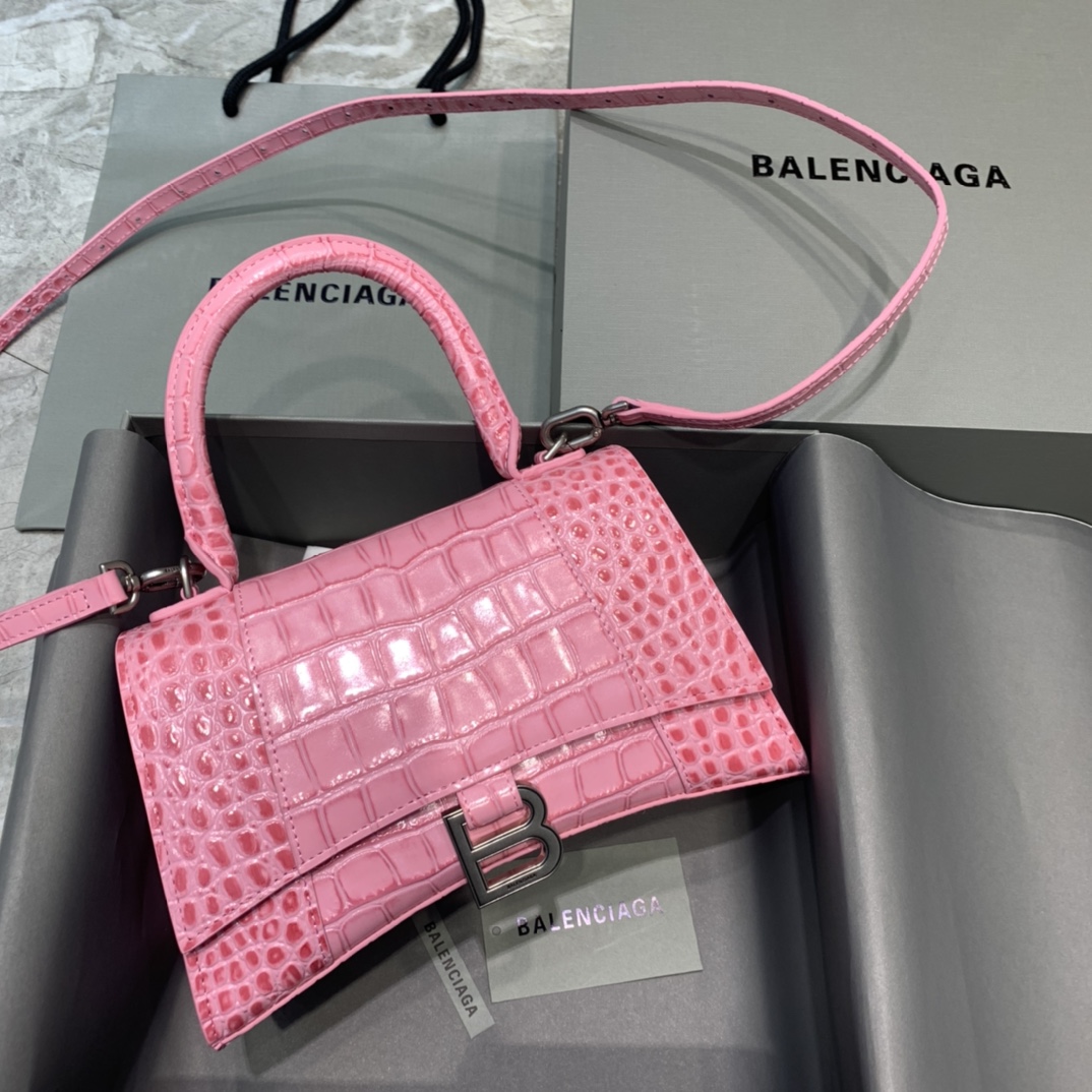 Balenciaga Hourglass Small Handbag In Dark Pink. For Women. Women-s Bags 9in/23cm - Soul Replicas