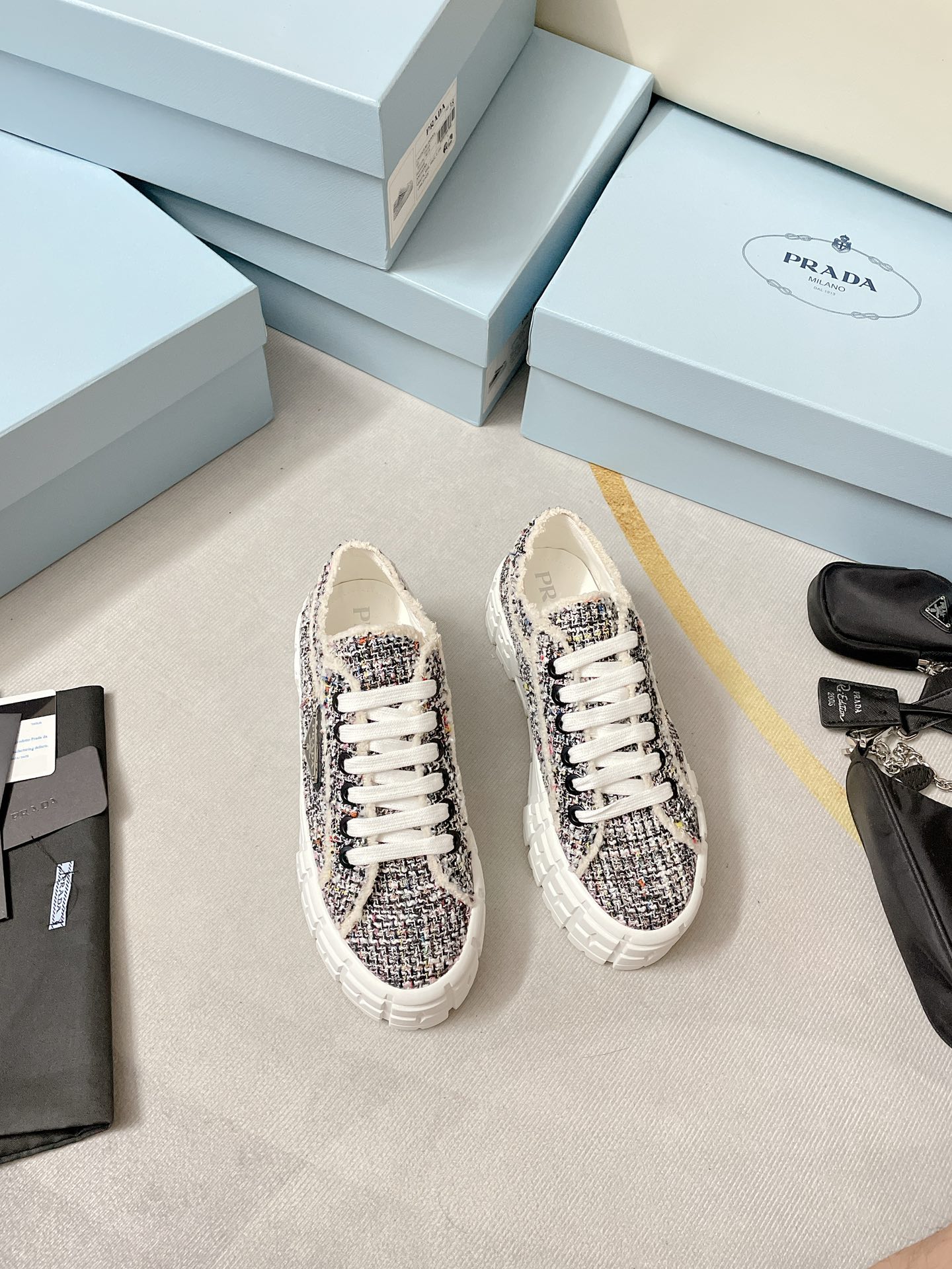 Prada Double Wheel Gabardine Sneakers Black For Women 2in/50mm Prada - Soul Replicas