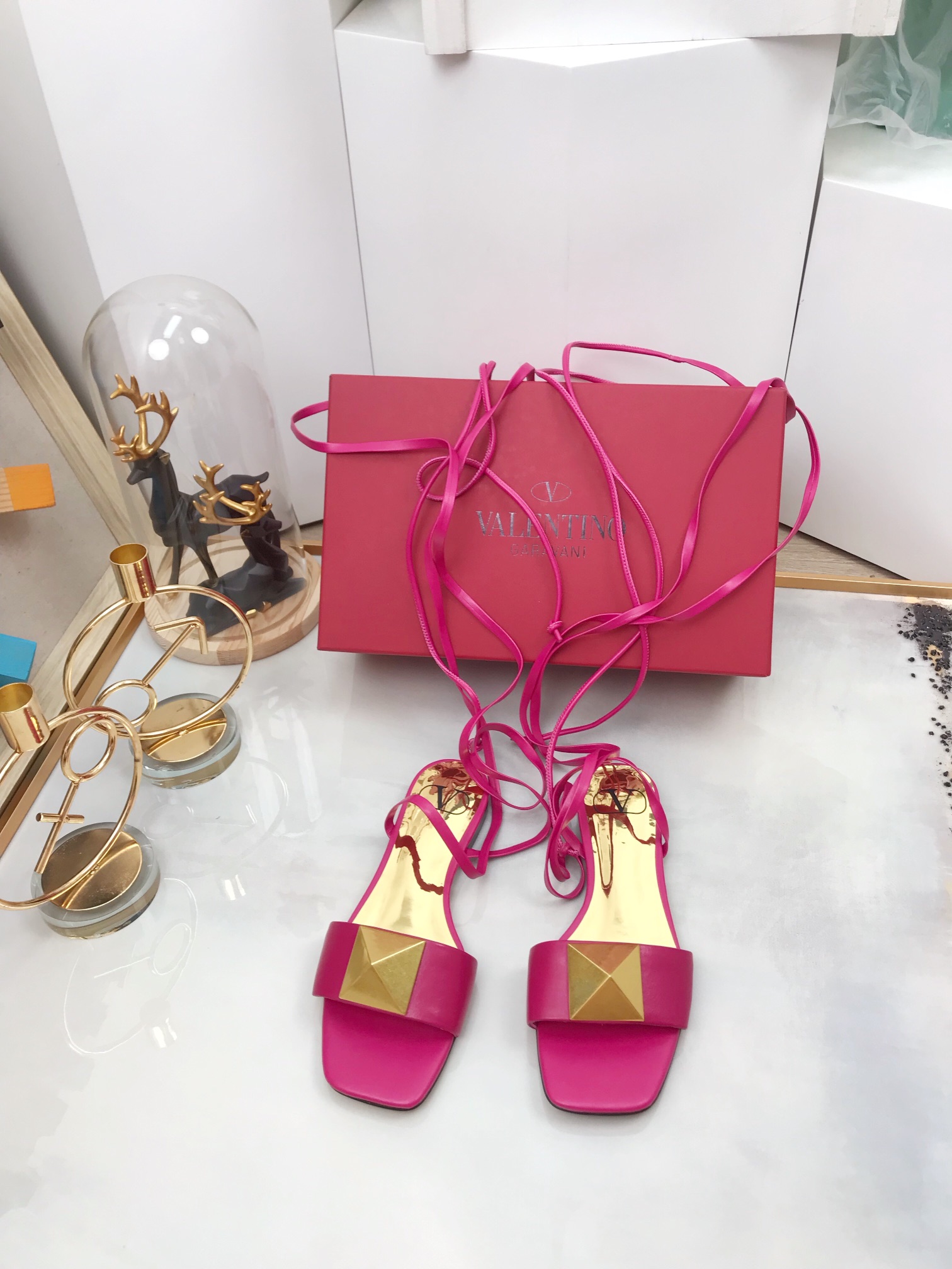 Valentino Garavani One Stud Gladiator Flat Sandals Pink For Women WS0EK9CYI - Soul Replicas