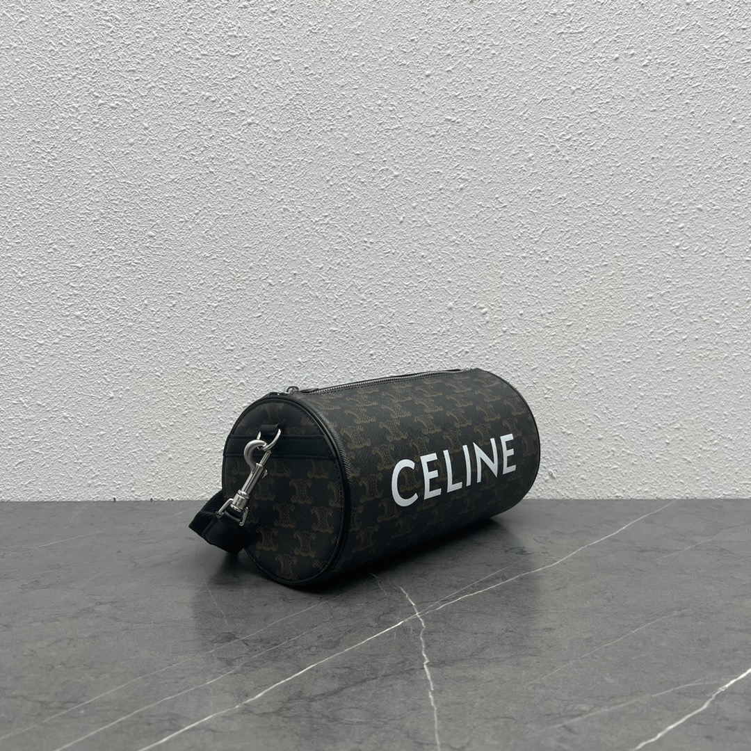 Celine Cylinder Bag In Triomphe Canvas Black For Women 9in/22cm - Soul Replicas