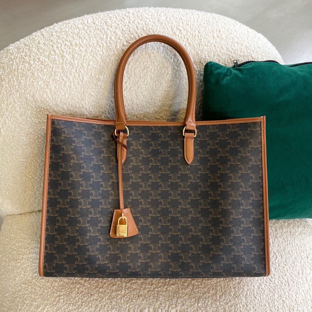 Celine Horizontal Cabas In Triomphe Canvas Tan For Women 17in/43cm 197912BZJ.04LU - Soul Replicas