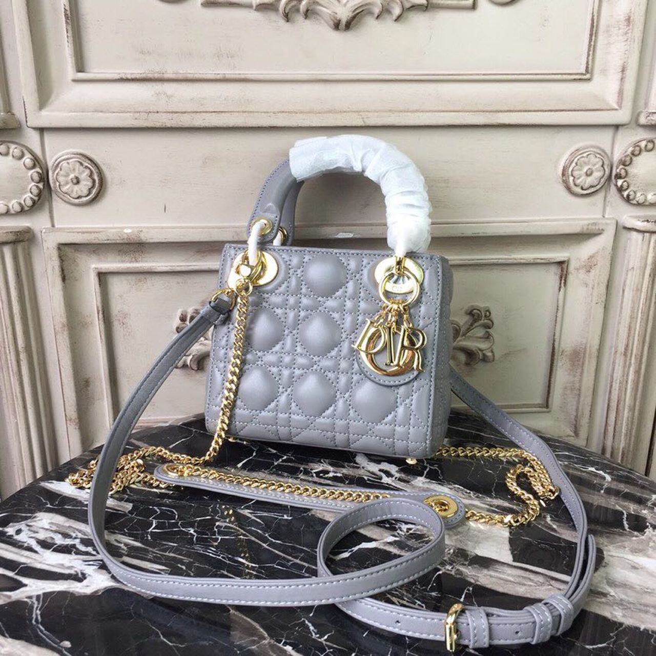 Christian Dior Mini Lady Dior Bag Gold Toned Hardware Grey For Women 18cm/7in CD - Soul Replicas