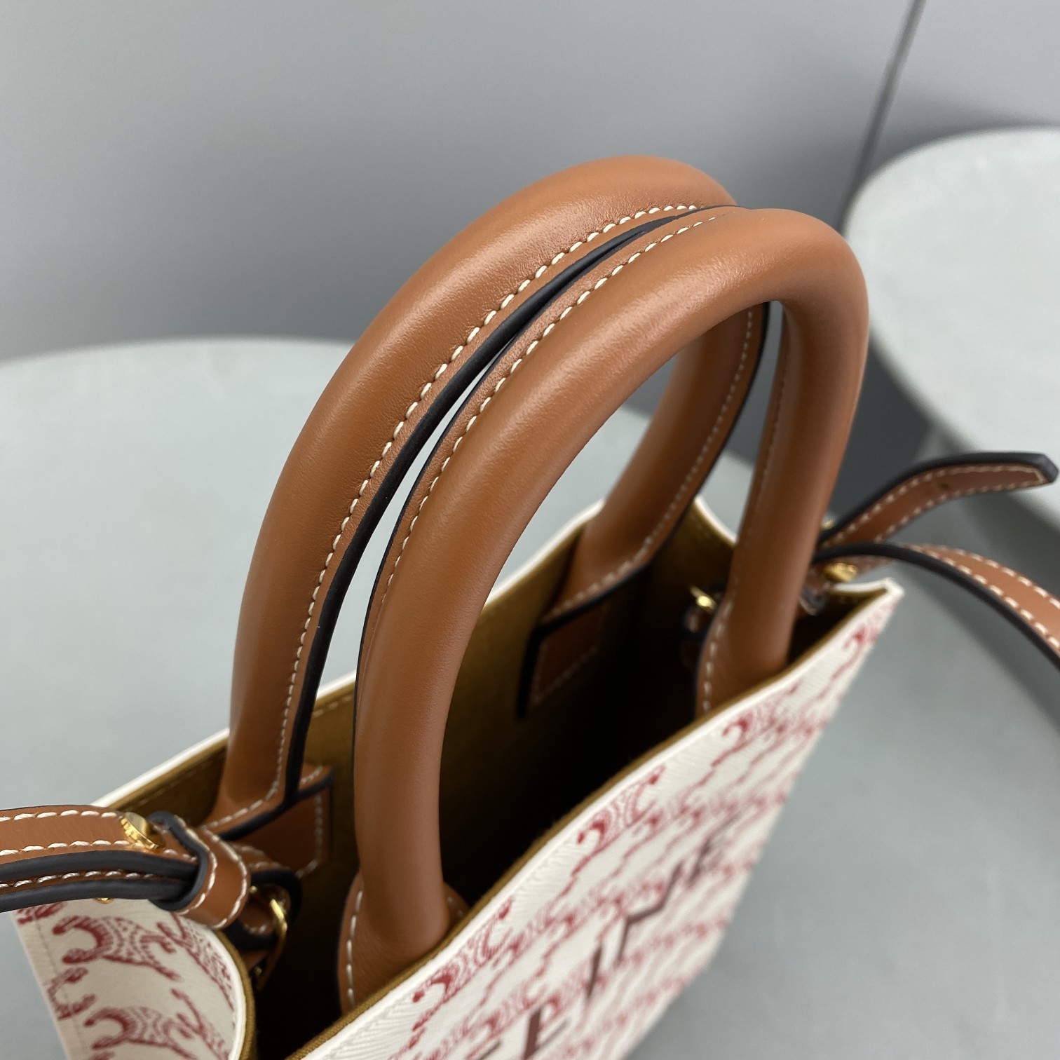 Celine Mini Vertical Cabas In Triomphe Canvas Red For Women 7.2in/18cm  - Soul Replicas