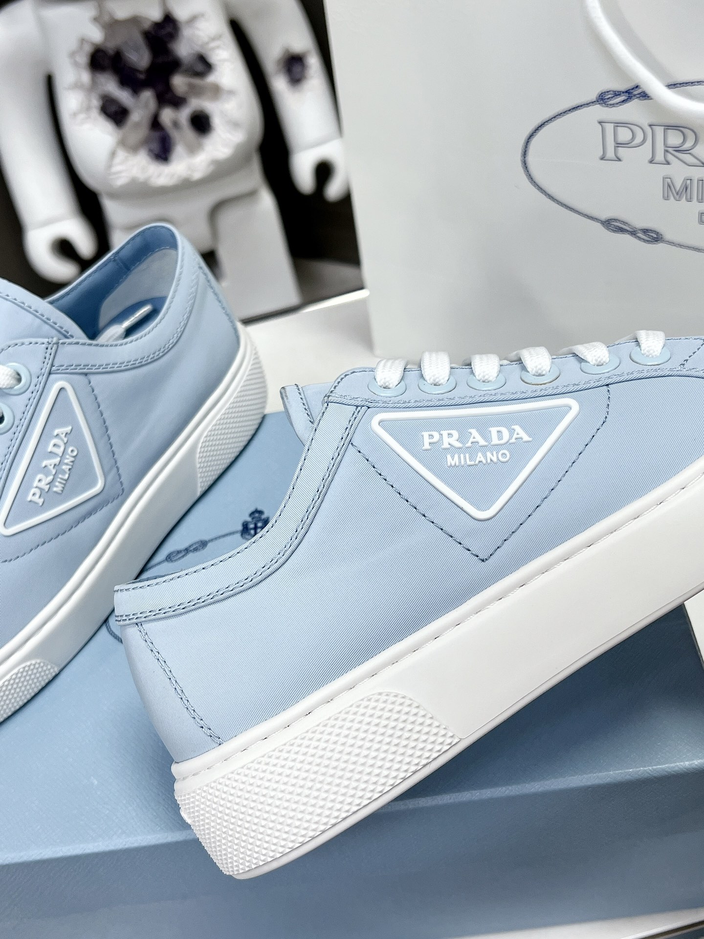 Prada Macro Re-Nylon And Brushed Sneakers Blue For Women 1.2in/30mm Prada - Soul Replicas
