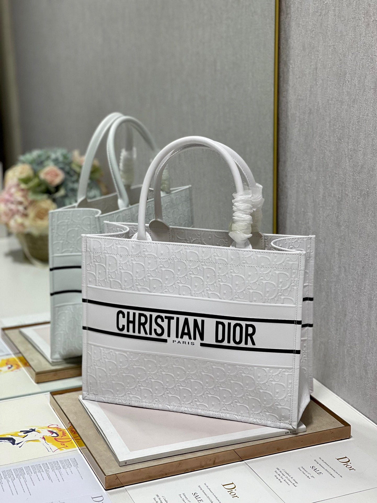 Christian Dior  Medium Dior Book Tote White. For Women. Women's Handbags 14in/36cm CD - Soul Replicas