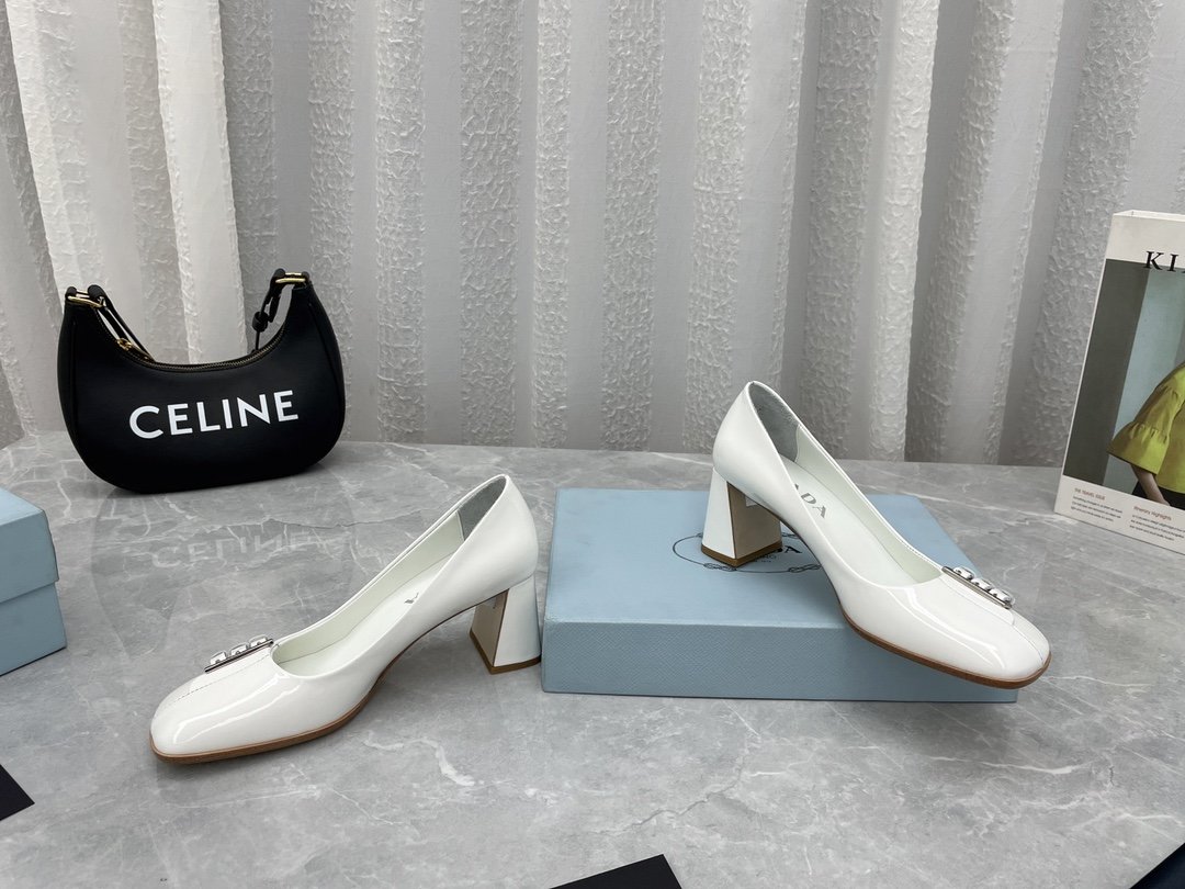 Prada Brushed Pumps White For Women 2.5in/65mm Prada - Soul Replicas