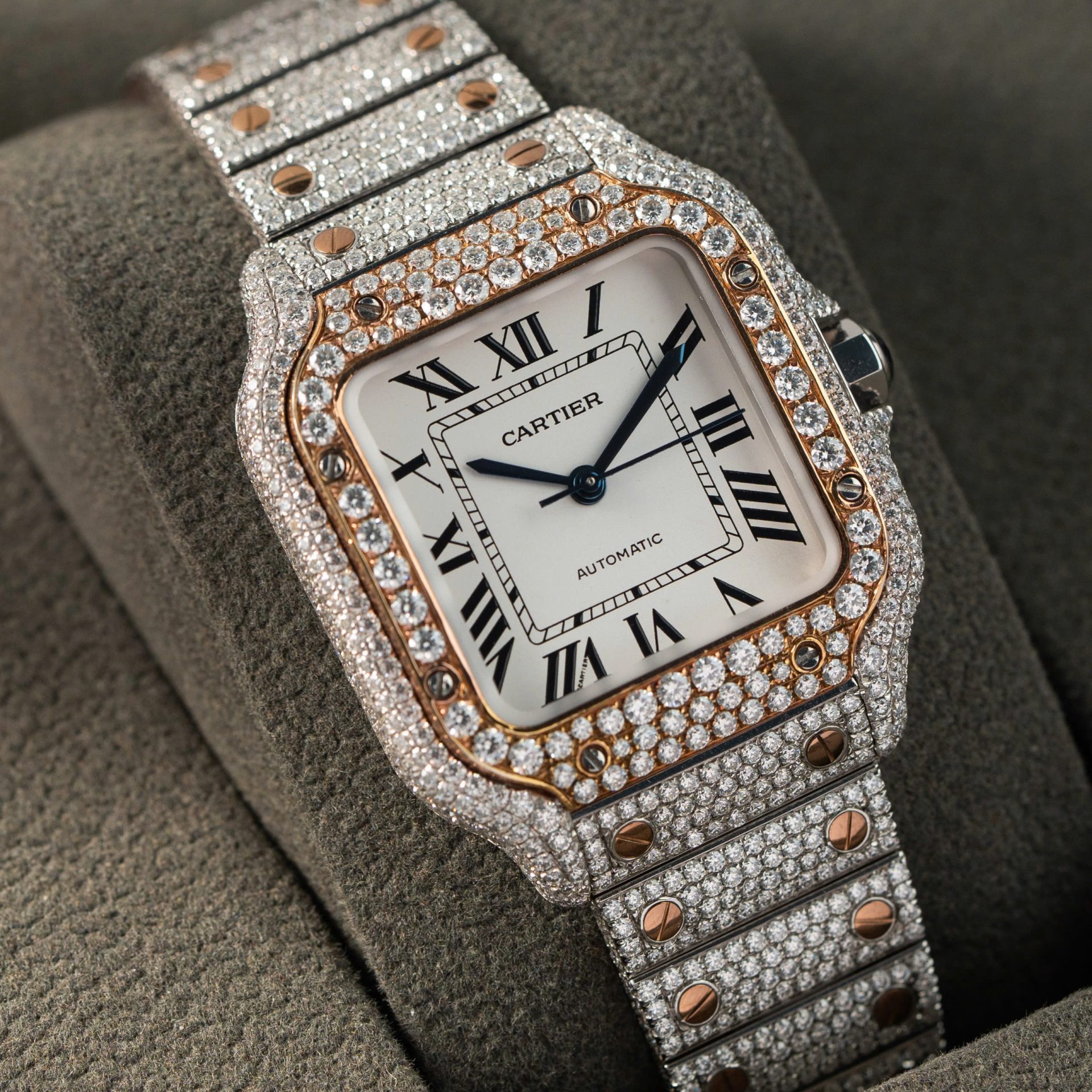 Cartier Santos Replica Watch With Full Diamond Moissanite Hong Kong 35mm - Soul Replicas