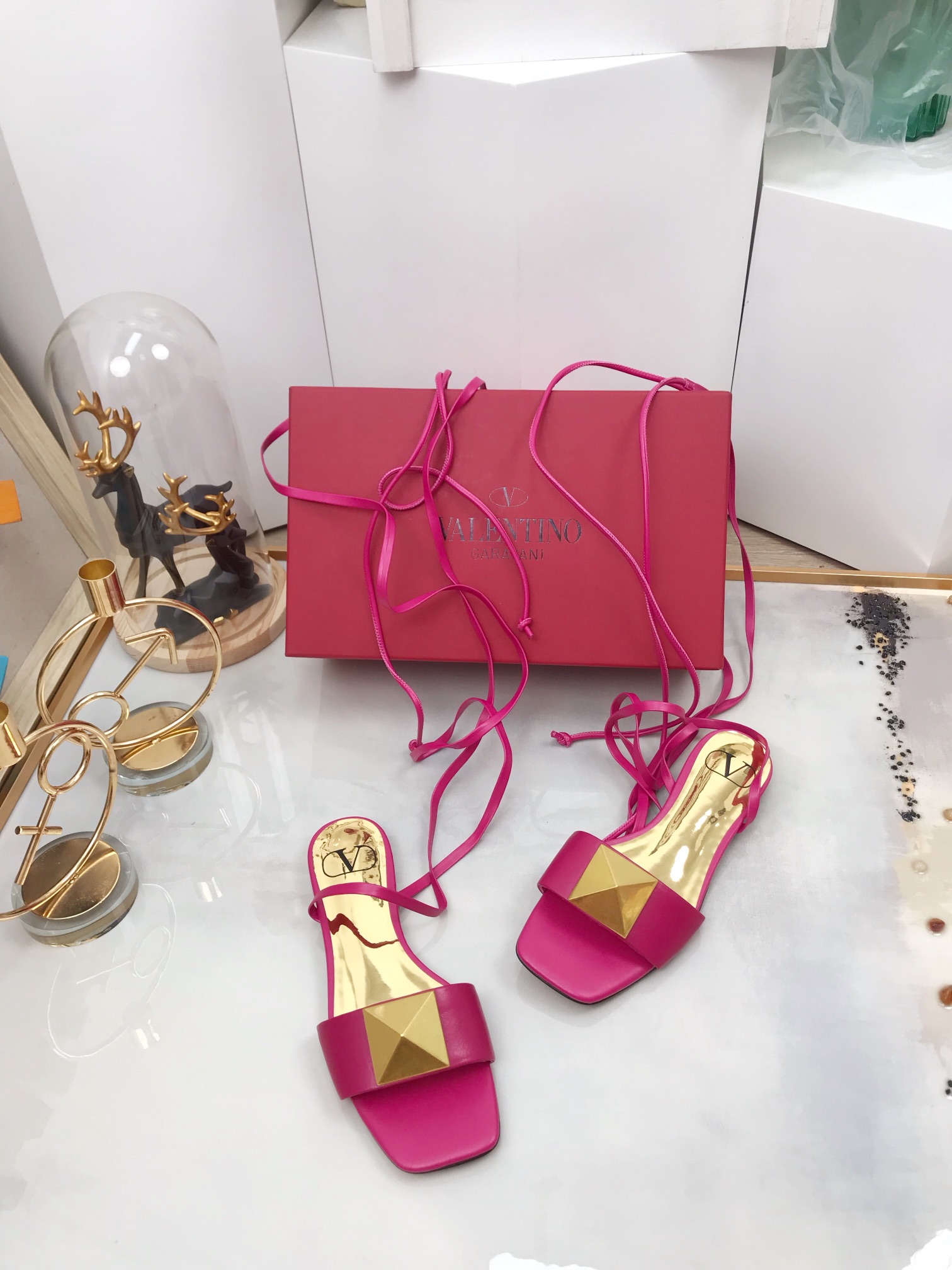 Valentino Garavani One Stud Gladiator Flat Sandals Pink For Women WS0EK9CYI - Soul Replicas