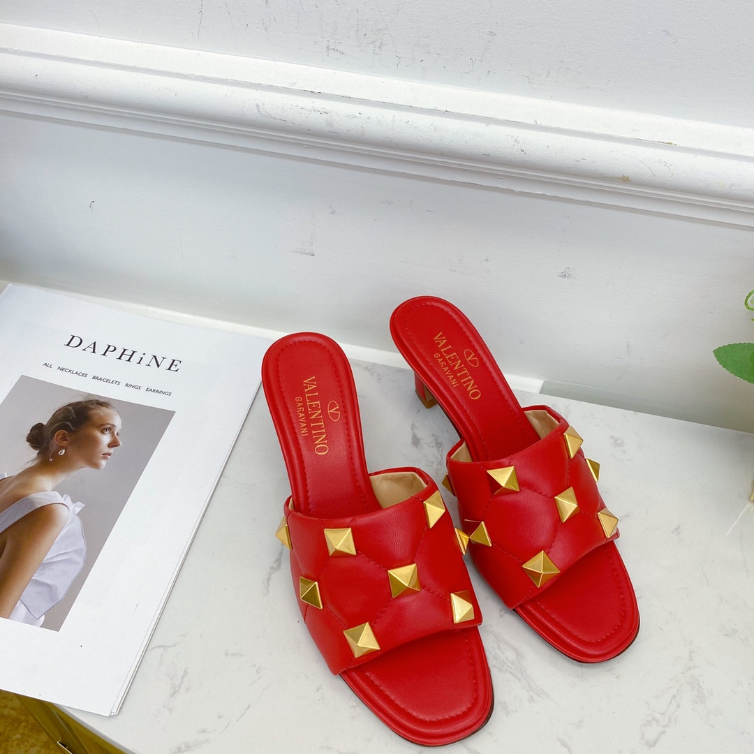 Valentino Garavani Quilted Roman Stud Heeled Sandals Red For Women XW2S0BK3 - Soul Replicas
