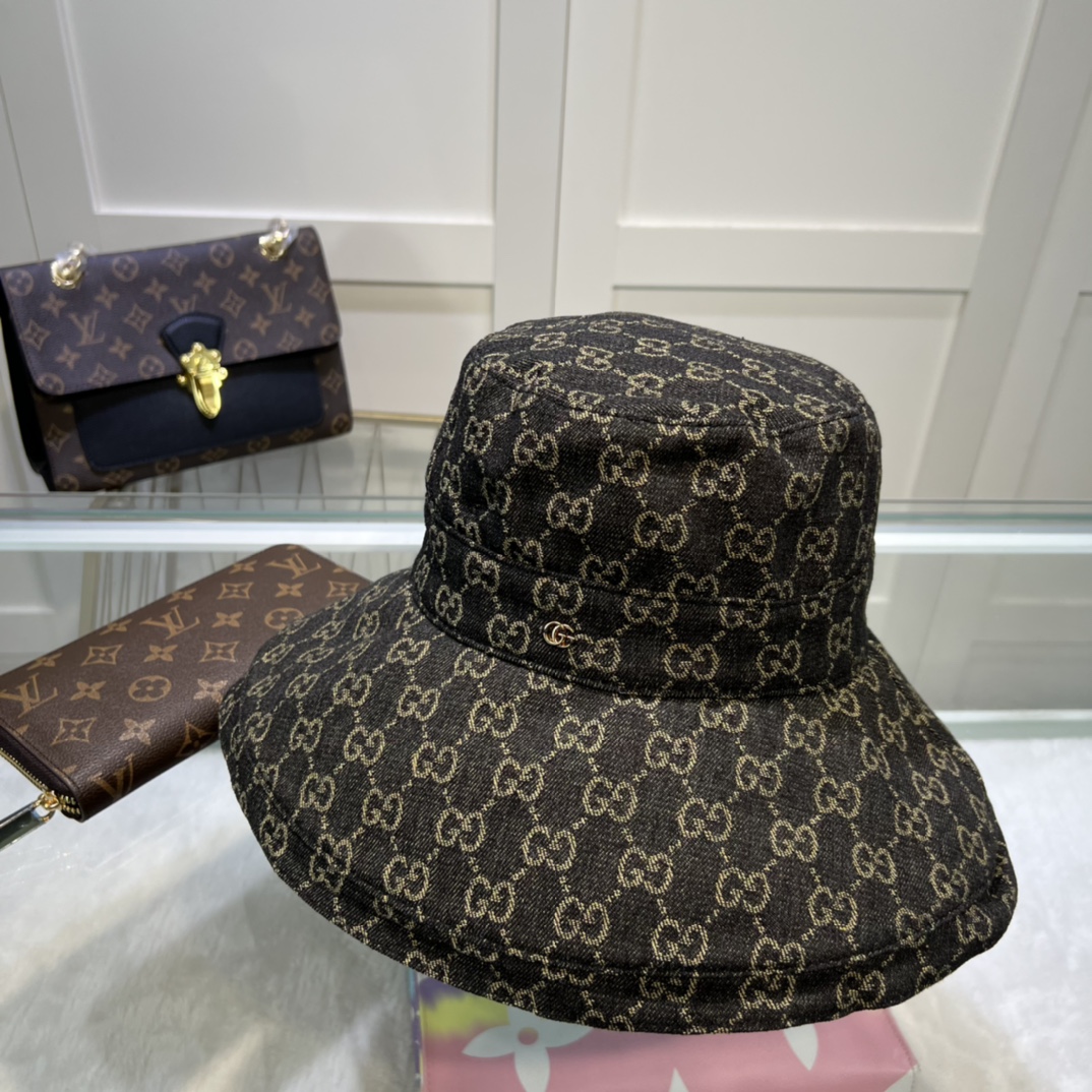 Gucci Eco Washed Denim Wide Brim Hat Black Gucci Hat - Soul Replicas