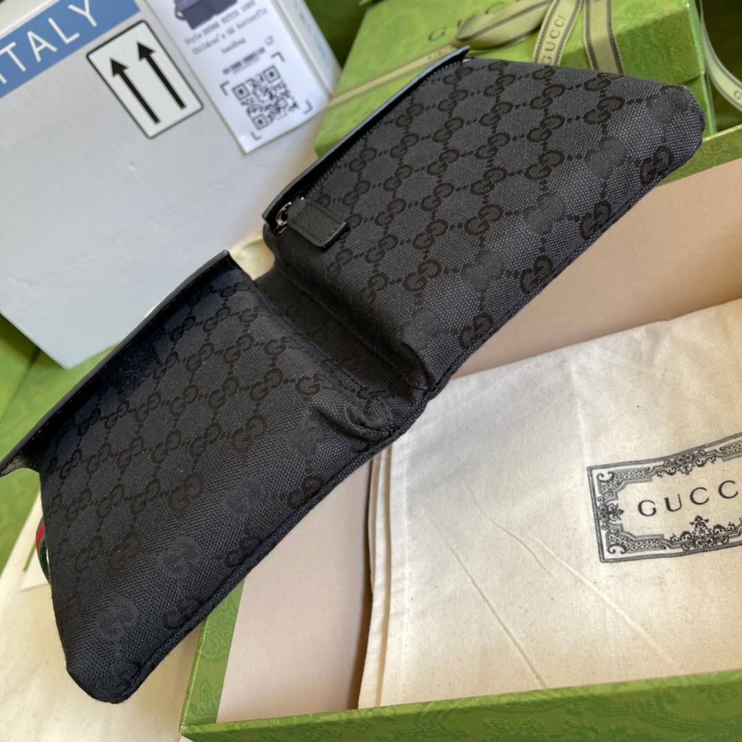 Gucci Supreme Canvas Two Pocket Waist Belt Bag Black Gucci Supreme Canvas For Men  3in/7.5cm Gucci - Soul Replicas