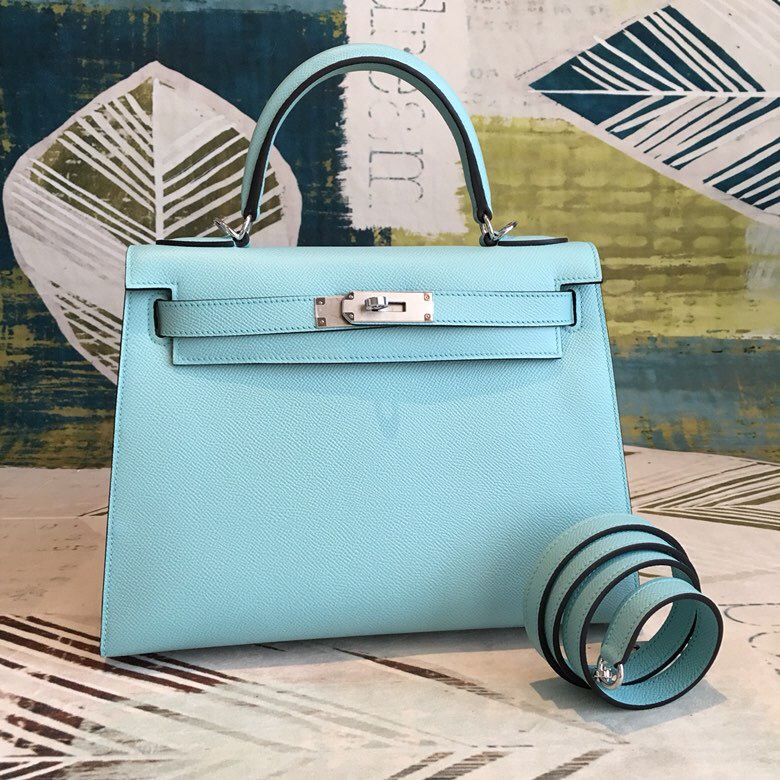 Hermes Kelly 28 Bleu Frida Evercolor Bag With Sliver Toned Harware For Women. Women-s Handbags. Shoulder Bags 11in/28cm - Soul Replicas