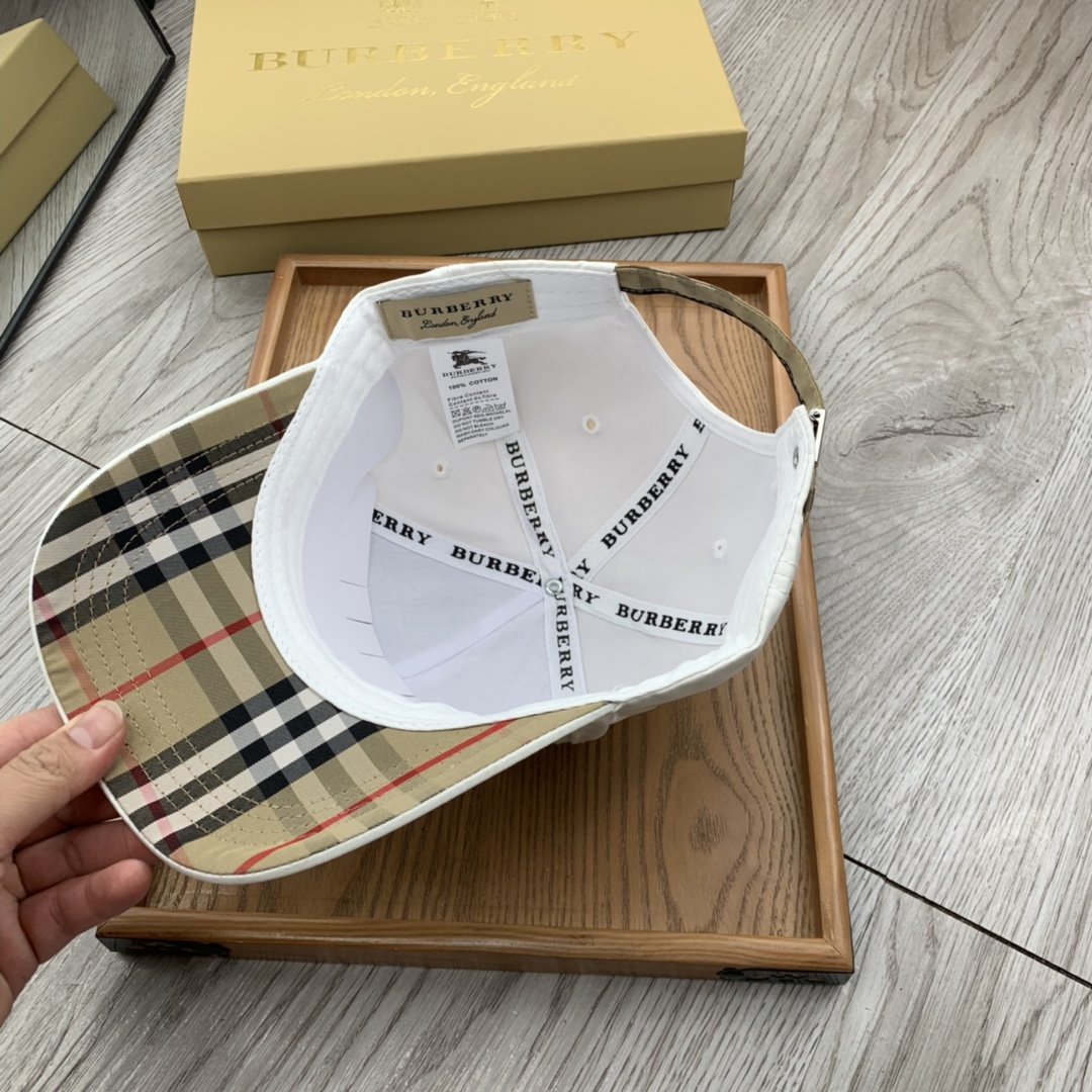 Burberry Monogram Motif Icon Stripe Cotton Baseball Cap In White - Soul Replicas