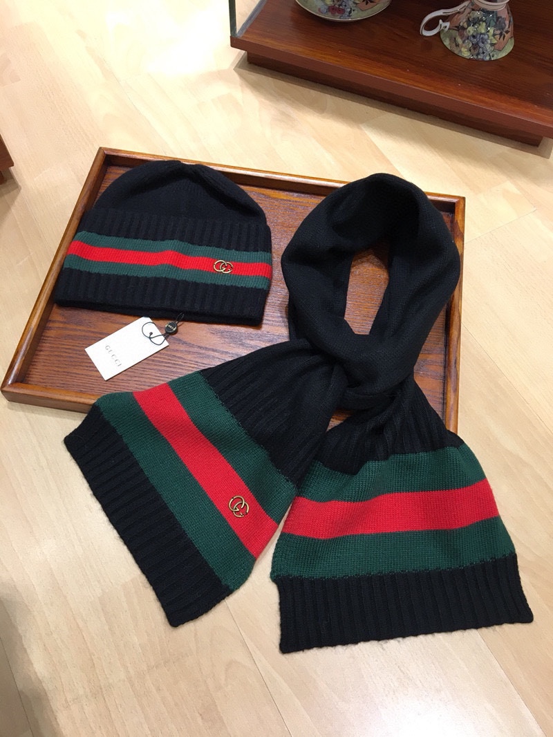 Gucci Beanie & Scarf Set In Black - Soul Replicas