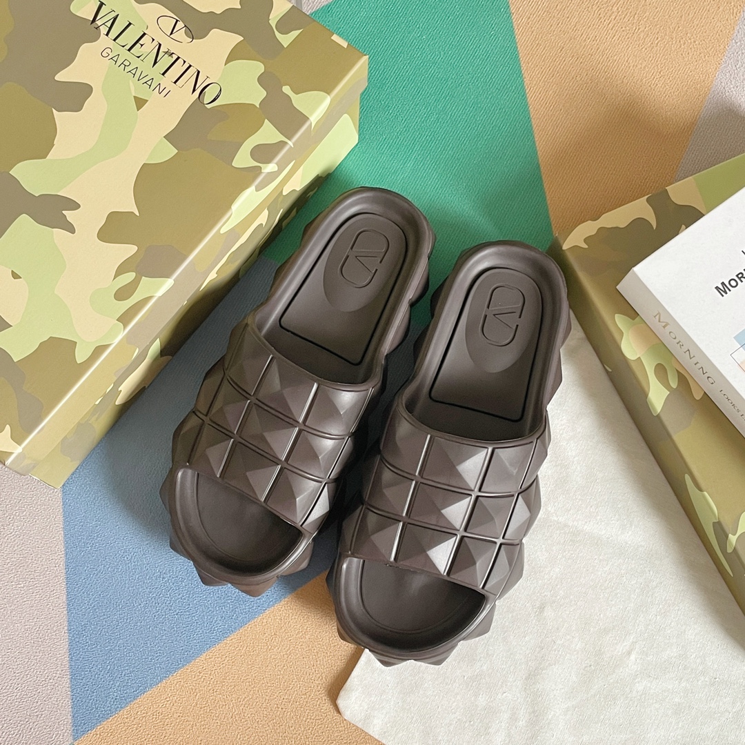 Valentino Garavani Roman Stud Turtle Rubber Slide Brown For Women - Soul Replicas