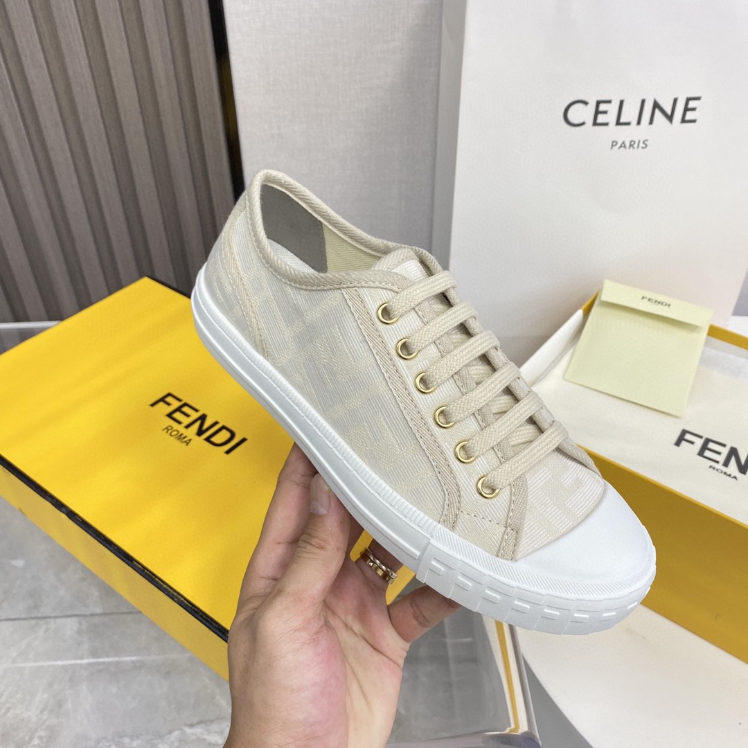Fendi Domino Fabric Sneakers Beige For Women - Soul Replicas