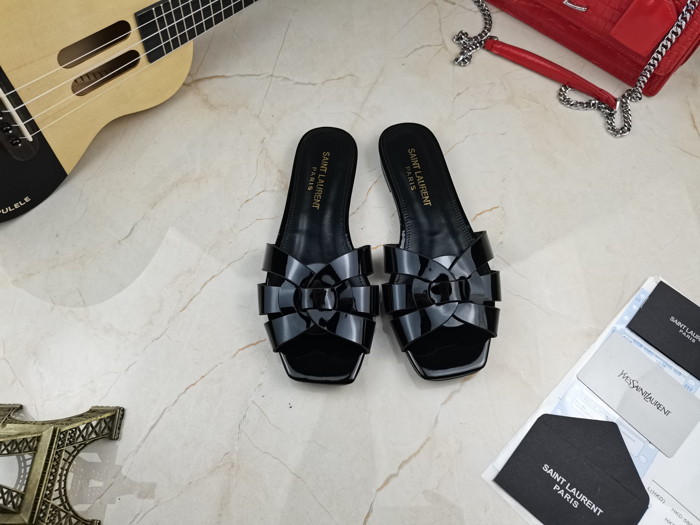 Yves Saint Laurent Women's Tribute Flat Mules Black For Women YSL 571952B8I001000 - Soul Replicas