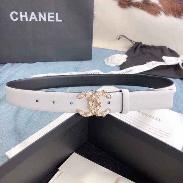 Chanel Belt With Double C Buckle White Gold Toned Hardware Women Belt - Soul Replicas