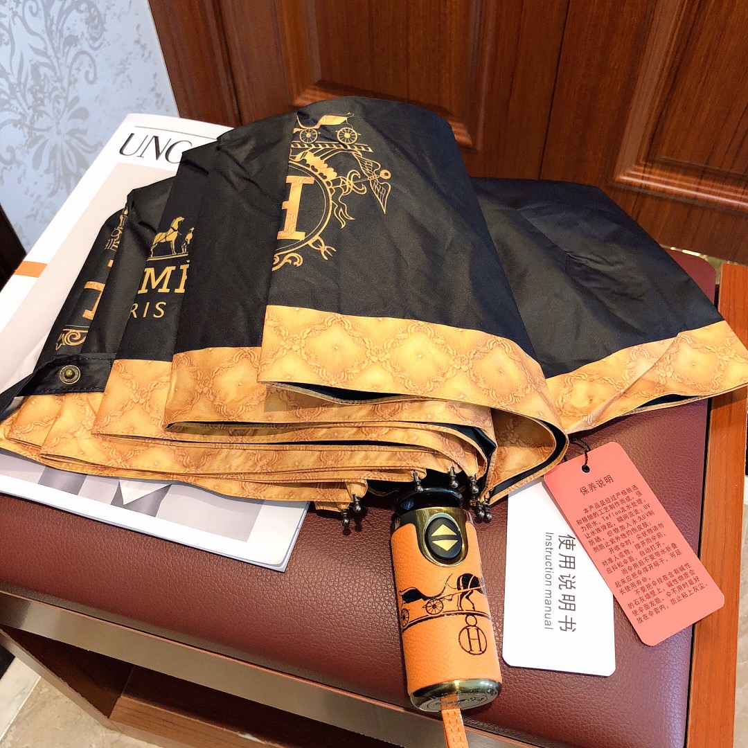 Hermes Pluie De H Folding Umbrella Black - Soul Replicas