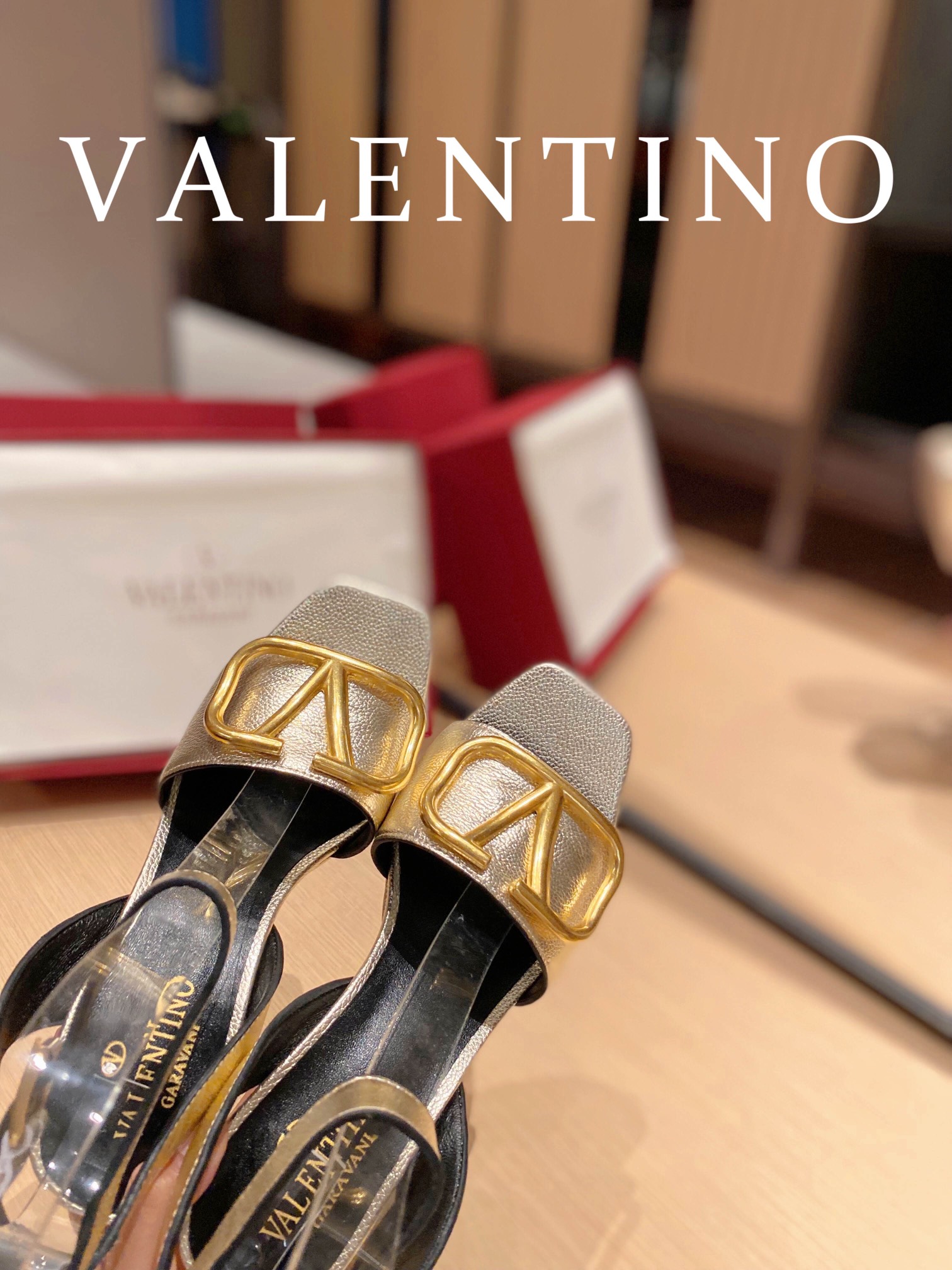 Valentino Garavani Strap Heeled Sandals With V Logo Signature Embellishment Gold For Women - Soul Replicas