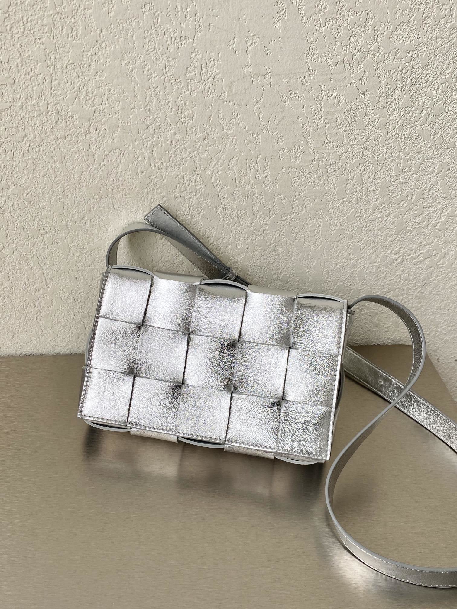 Bottega Veneta Cassette Crossbody Bag Silver. For Women. Women-s Bags 9.1in/23cm  - Soul Replicas