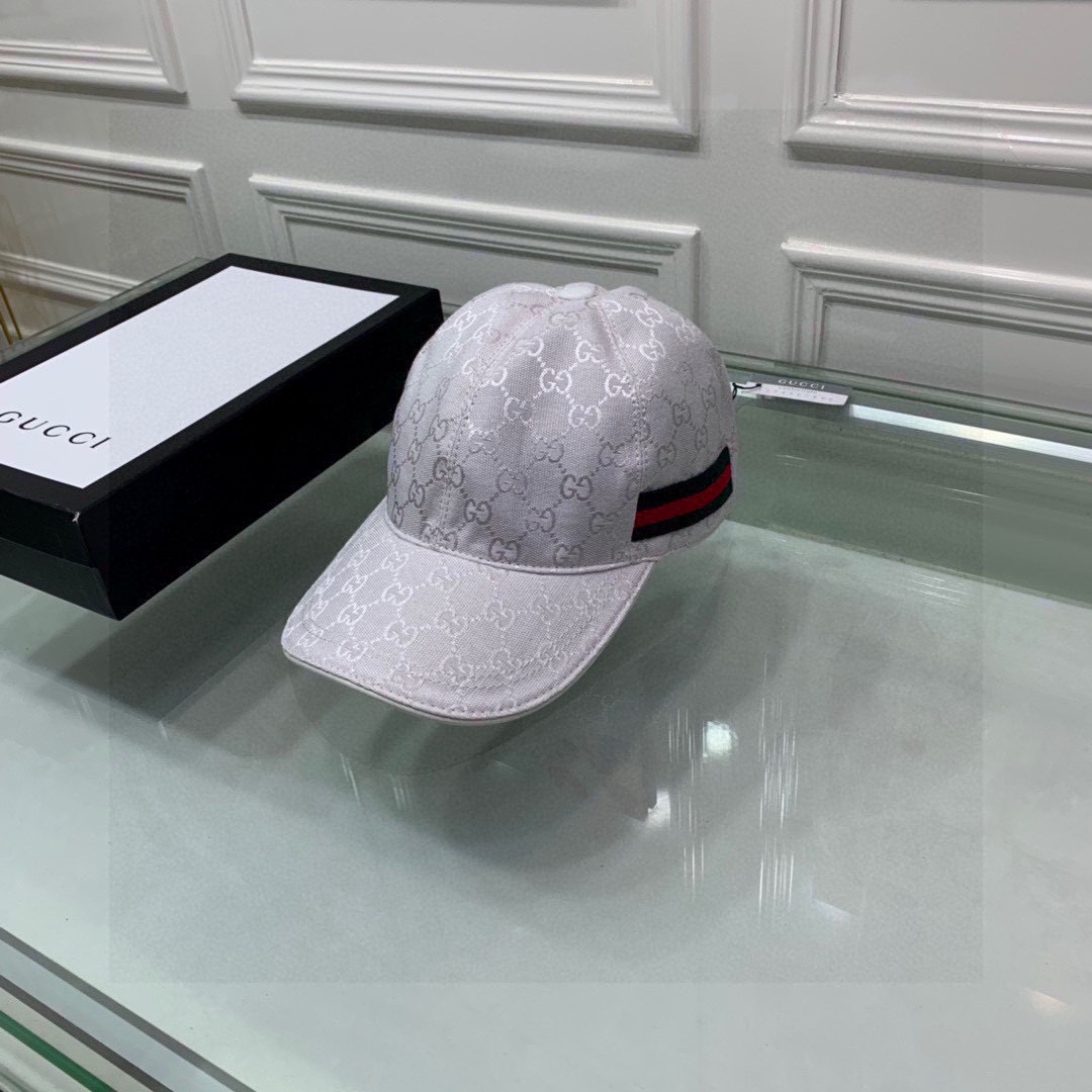 Original Gucci Canvas Baseball Hat With Web White Gucci Hat - Soul Replicas