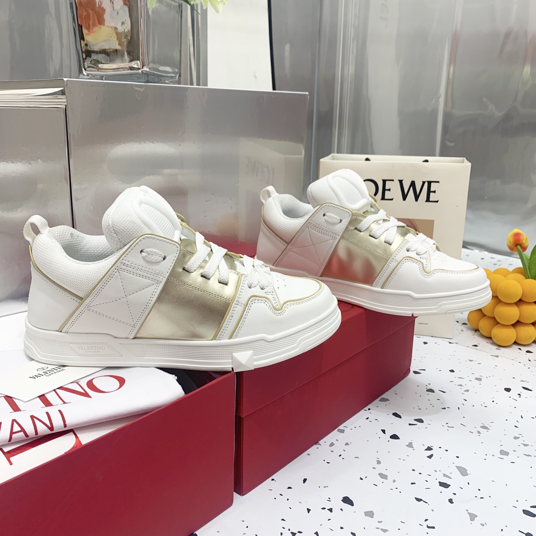 Valentino Garavani Open Skate Sneakers With Patent Band Gold For Women WS0FB1DXI - Soul Replicas