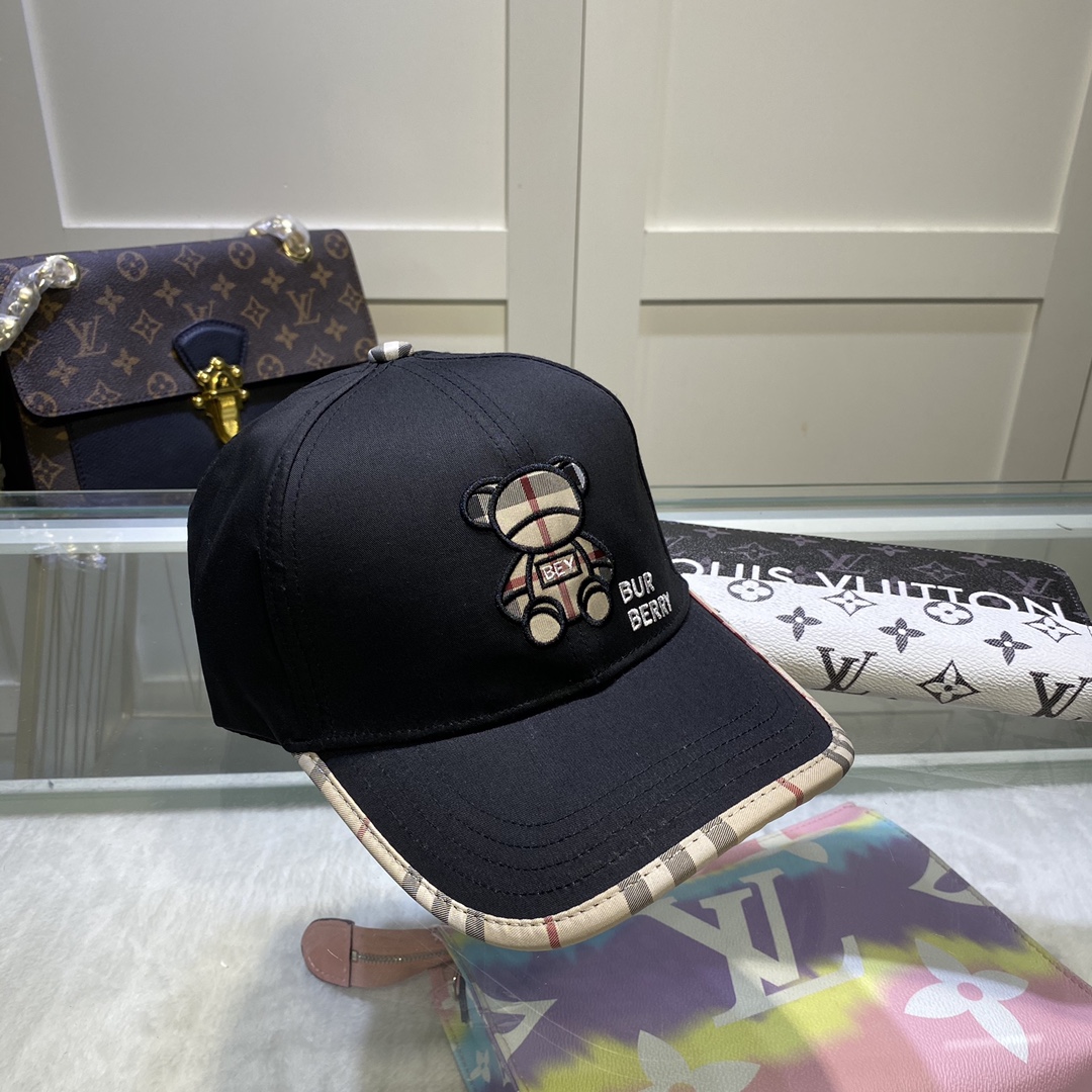 Burberry Monogram Motif Icon Stripe Cotton Baseball Cap In Black - Soul Replicas