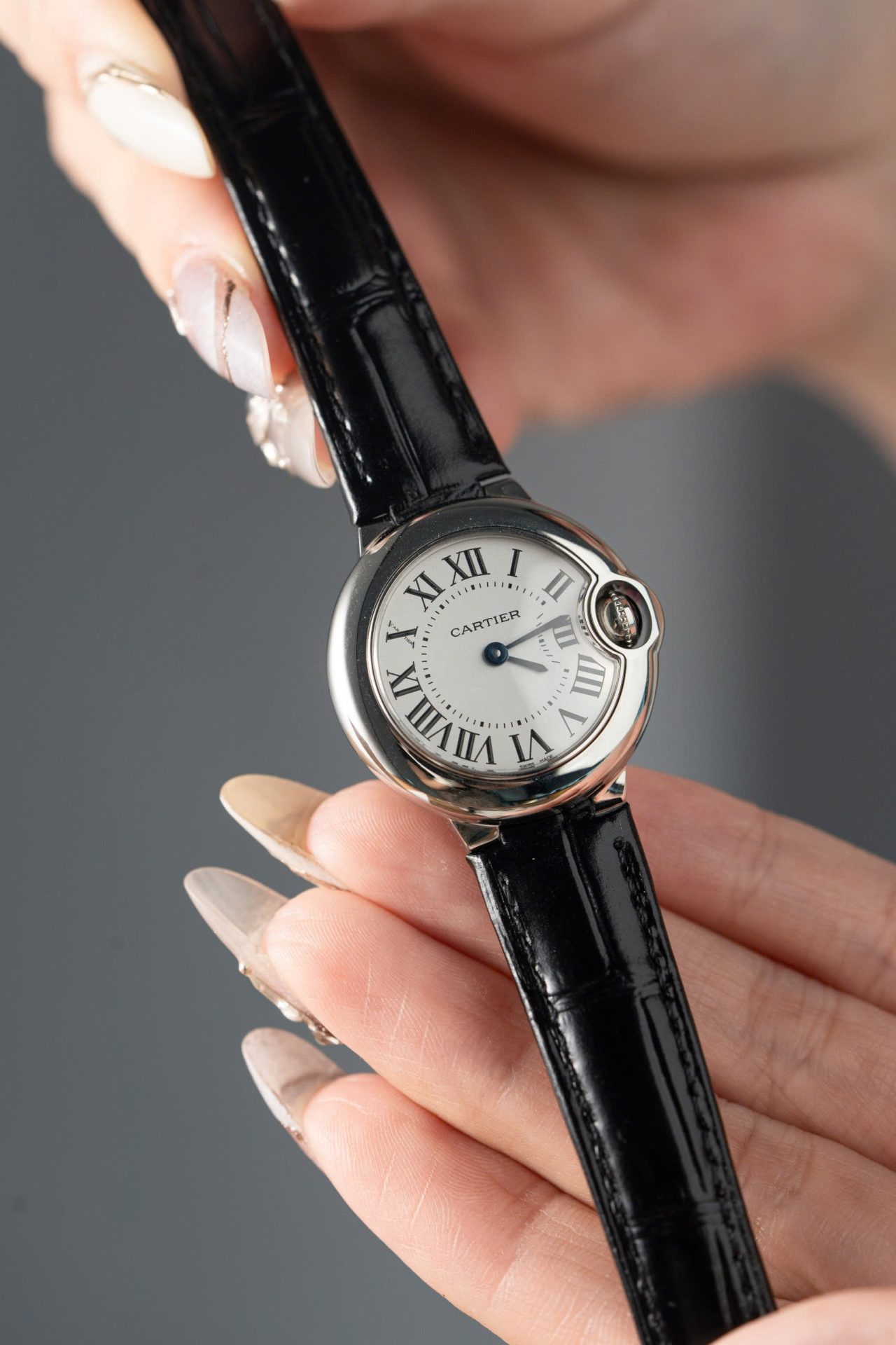 Cartier Ballon Bleu Women-s Replica 11 Watch White Dial Black Leather Strap 28mm - Soul Replicas