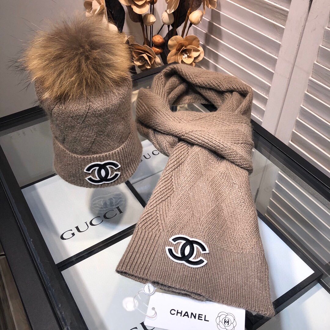 Chanel Beanie & Scarf Set In Brown - Soul Replicas