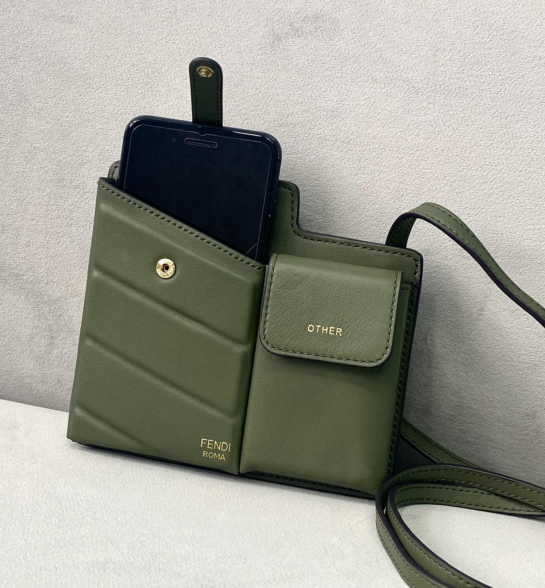 Fendi Bustine 2 Pockets Mini Olive Bag For Woman 16cm/6in - Soul Replicas
