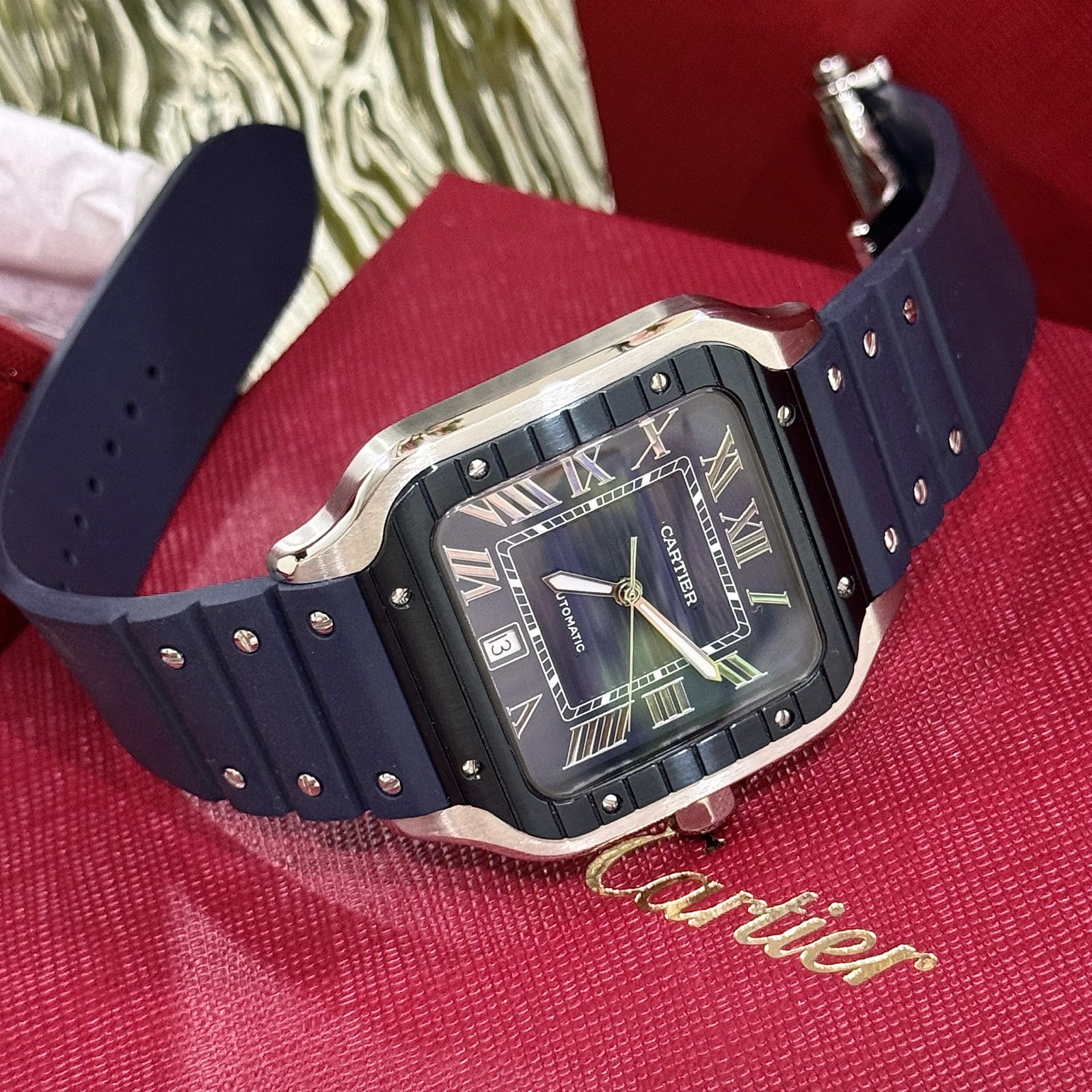 Cartier Santos Replica 1:1 Watch Rubber Blue Strap BV Factory 39.8mm - Soul Replicas