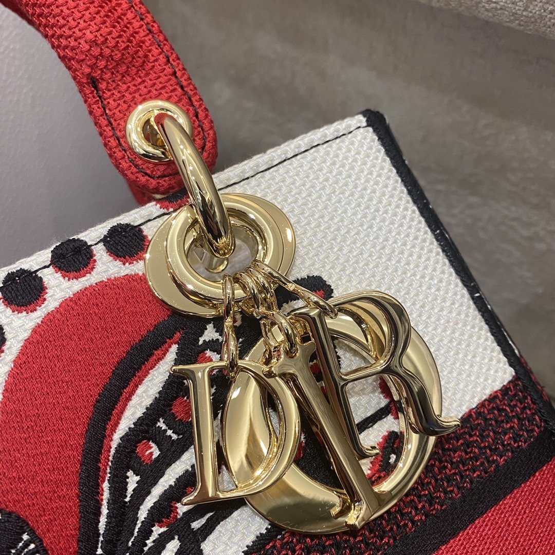 Christian Dior Medium Lady D-Lite Bag Multicolor Cupidon Embroidery. Red/Latte. For Women Women-s Handbags. 24cm CD M0565OTQG_M941 - Soul Replicas