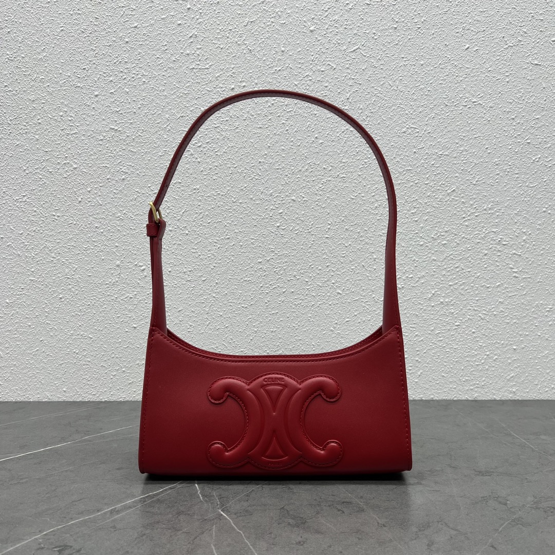 Celine Cuir Triomphe Shoulder Bag Red For Women 9.4in/24cm - Soul Replicas