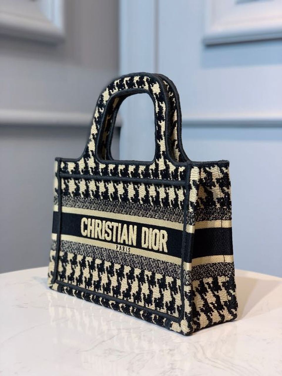 Christian Dior Mini Book Tote Bag Herringbone Embroidered Canvas For Women 22cm/9in CD - Soul Replicas
