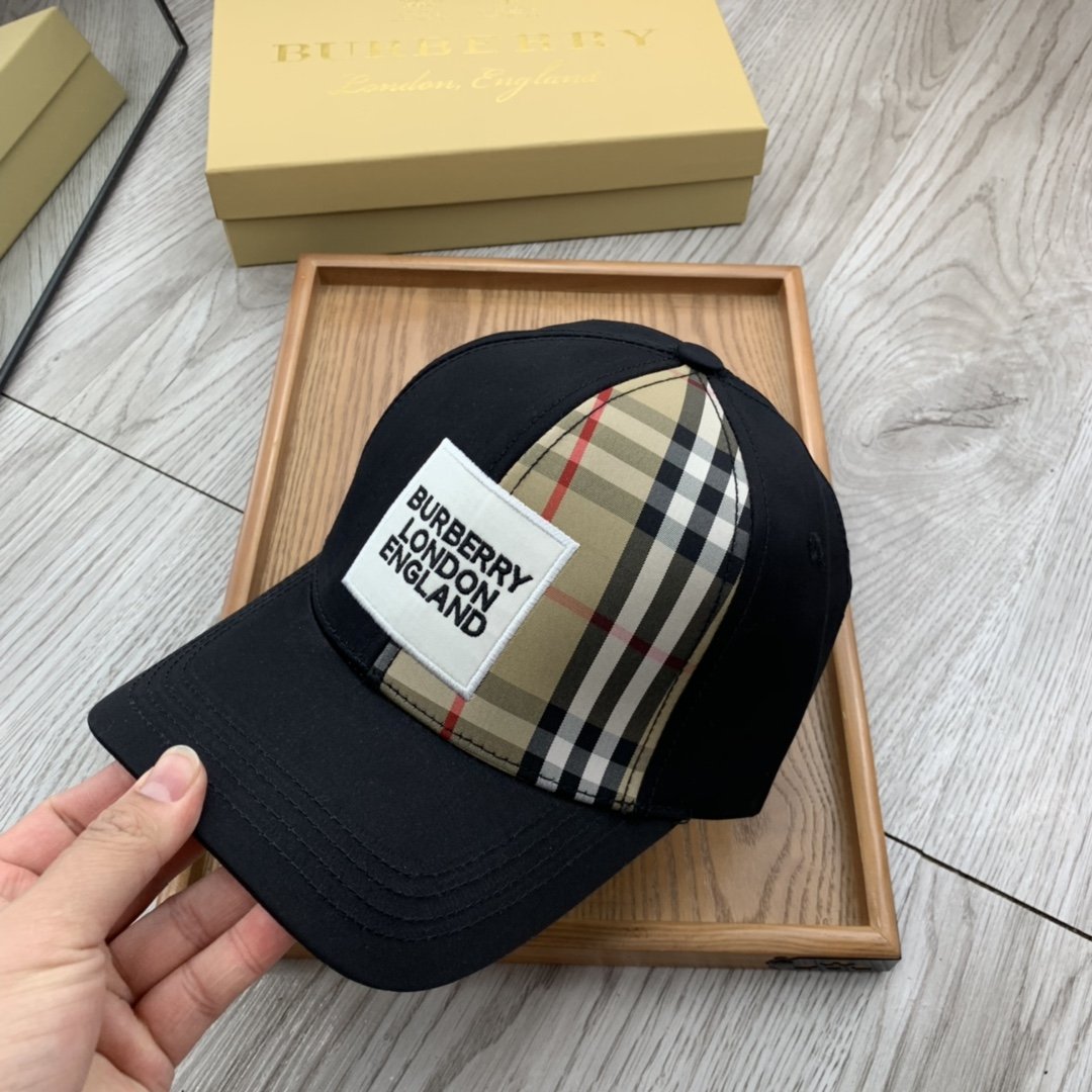 Burberry Monogram Motif Icon Stripe Cotton Baseball Cap In Black - Soul Replicas