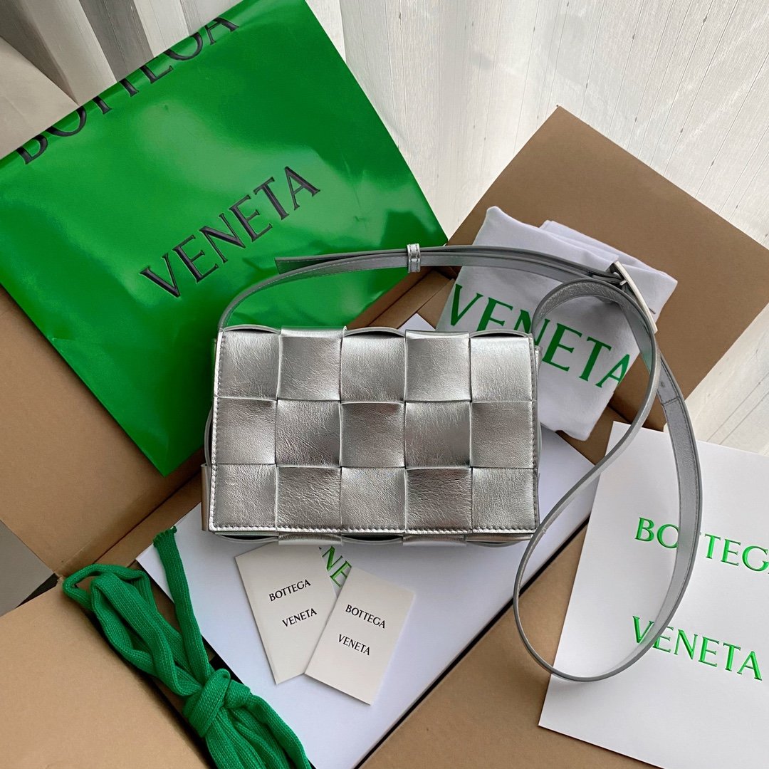 Bottega Veneta Cassette Crossbody Bag Silver. For Women. Women-s Bags 9.1in/23cm  - Soul Replicas