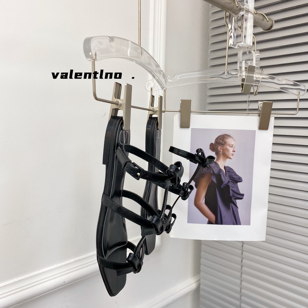 Valentino Garavani Bow-Detail Multi-Strap Flat Sandals Black For Women WS0CI8CCC - Soul Replicas