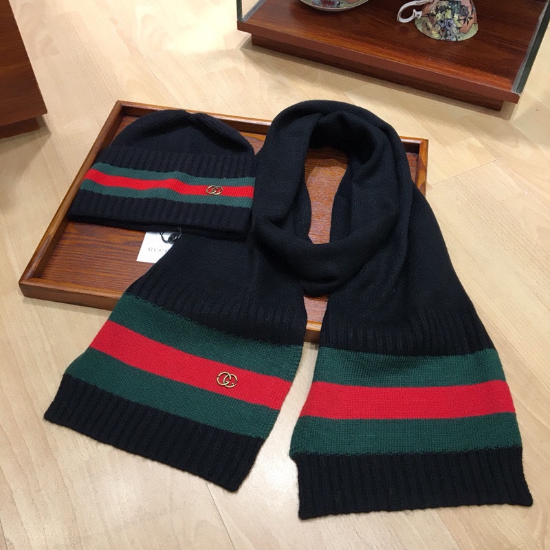 Gucci Beanie & Scarf Set In Black - Soul Replicas
