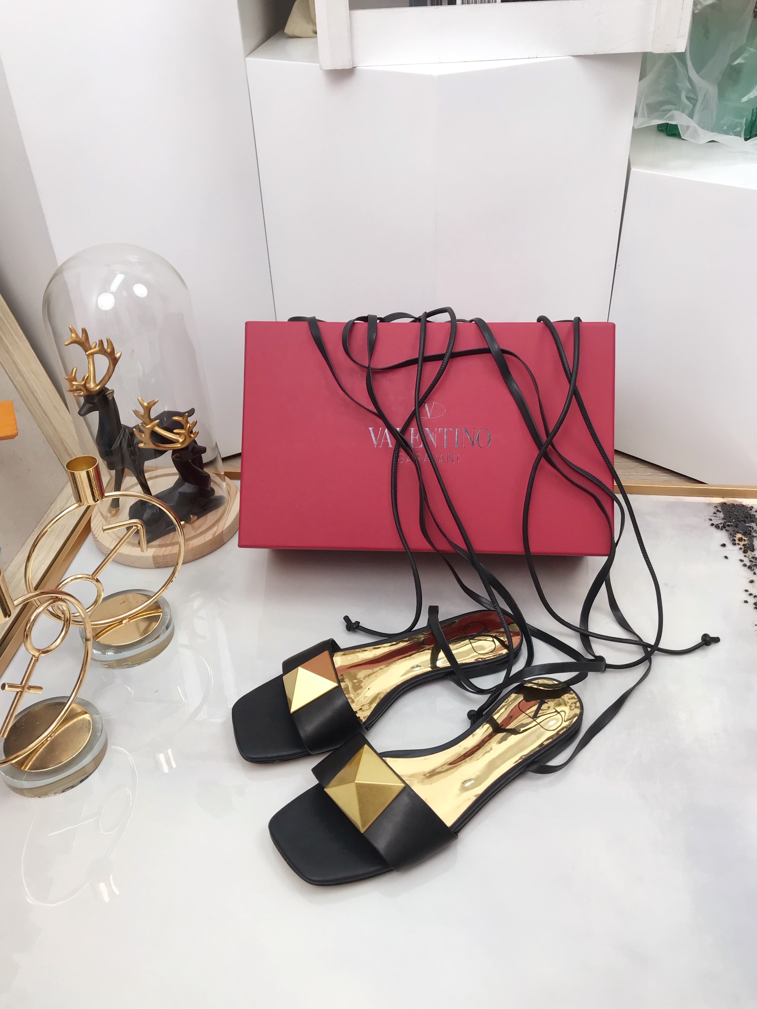 Valentino Garavani One Stud Gladiator Flat Sandals Black For Women WS0EK9CYI - Soul Replicas