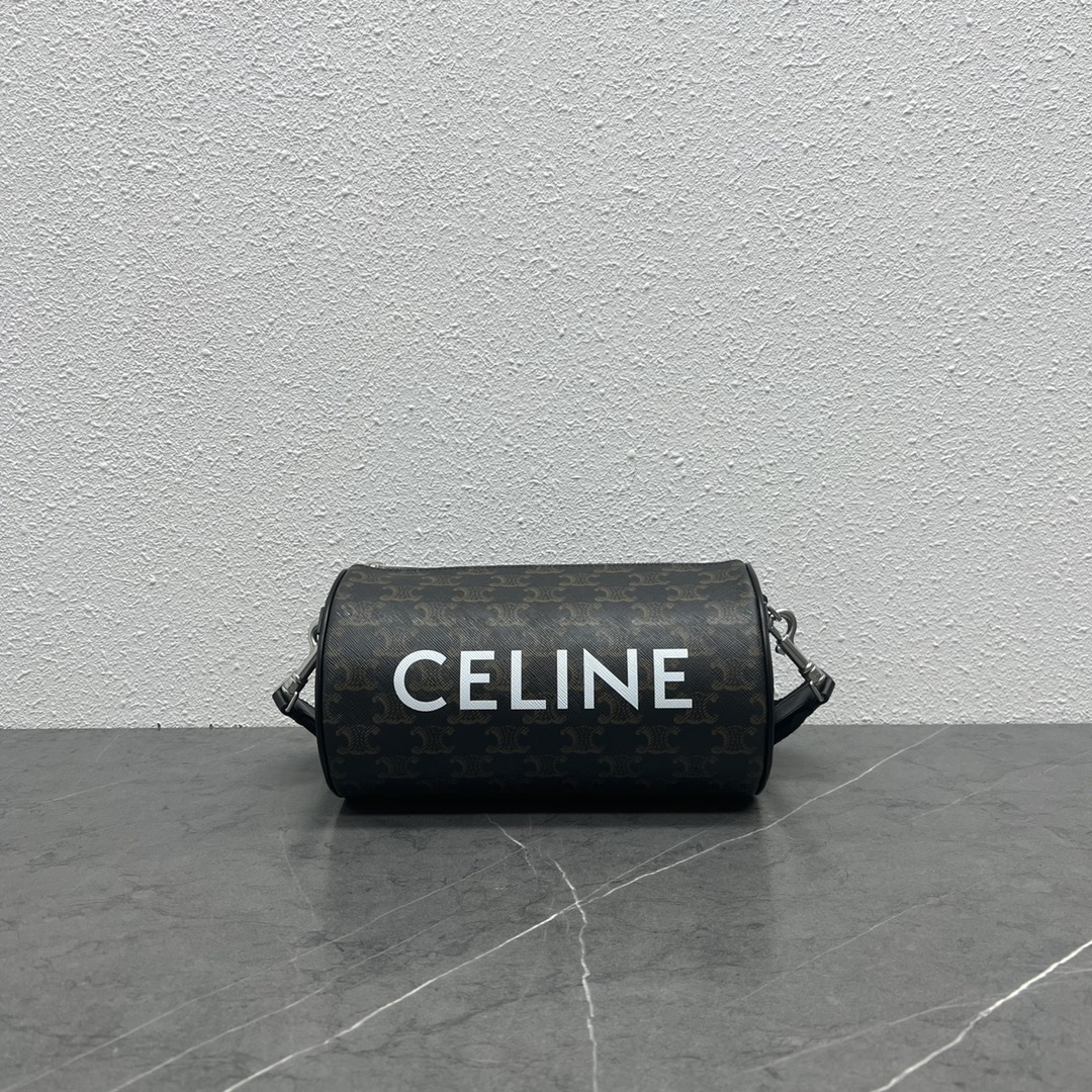 Celine Cylinder Bag In Triomphe Canvas Black For Women 9in/22cm - Soul Replicas