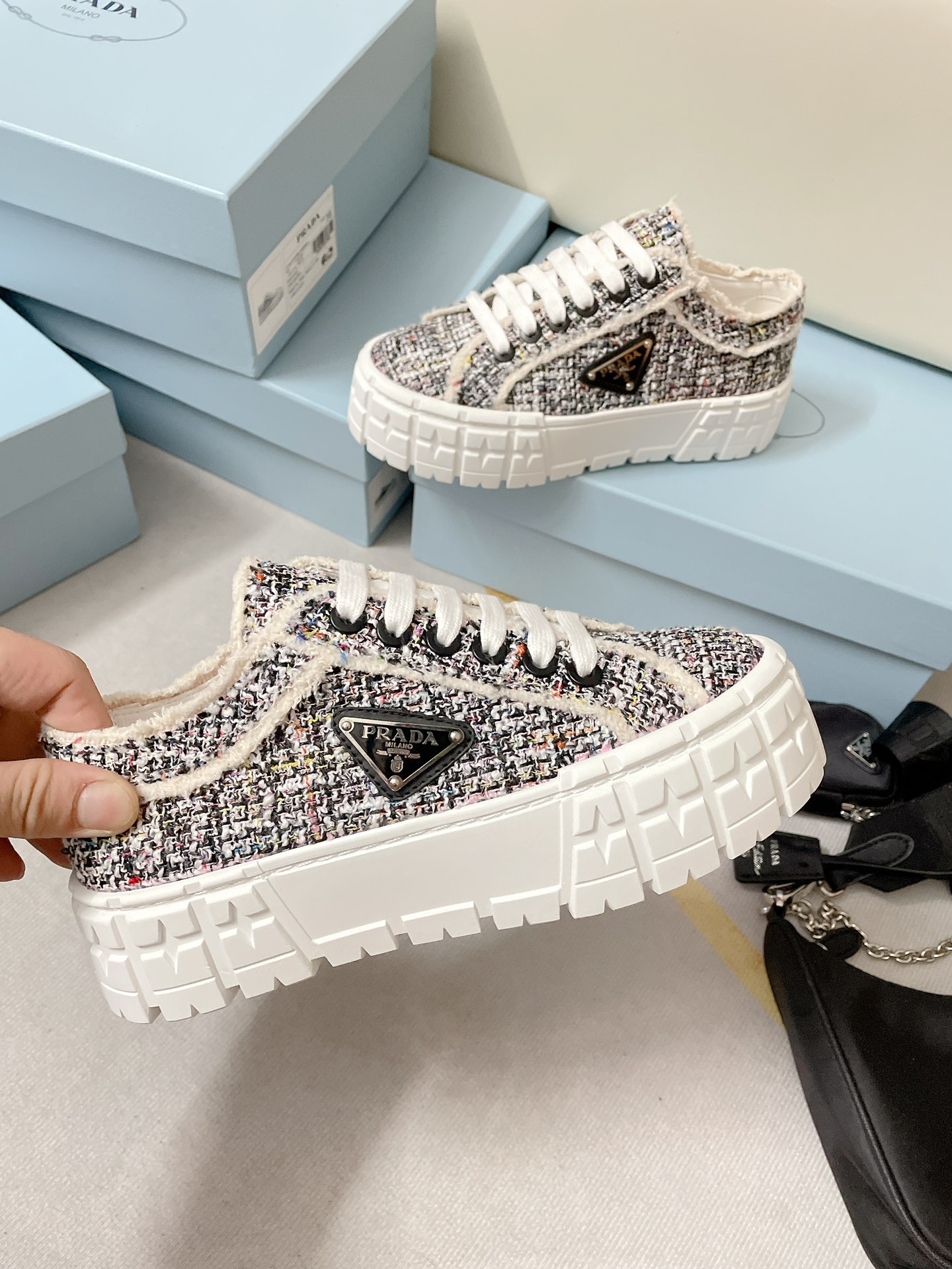 Prada Double Wheel Gabardine Sneakers Black For Women 2in/50mm Prada - Soul Replicas