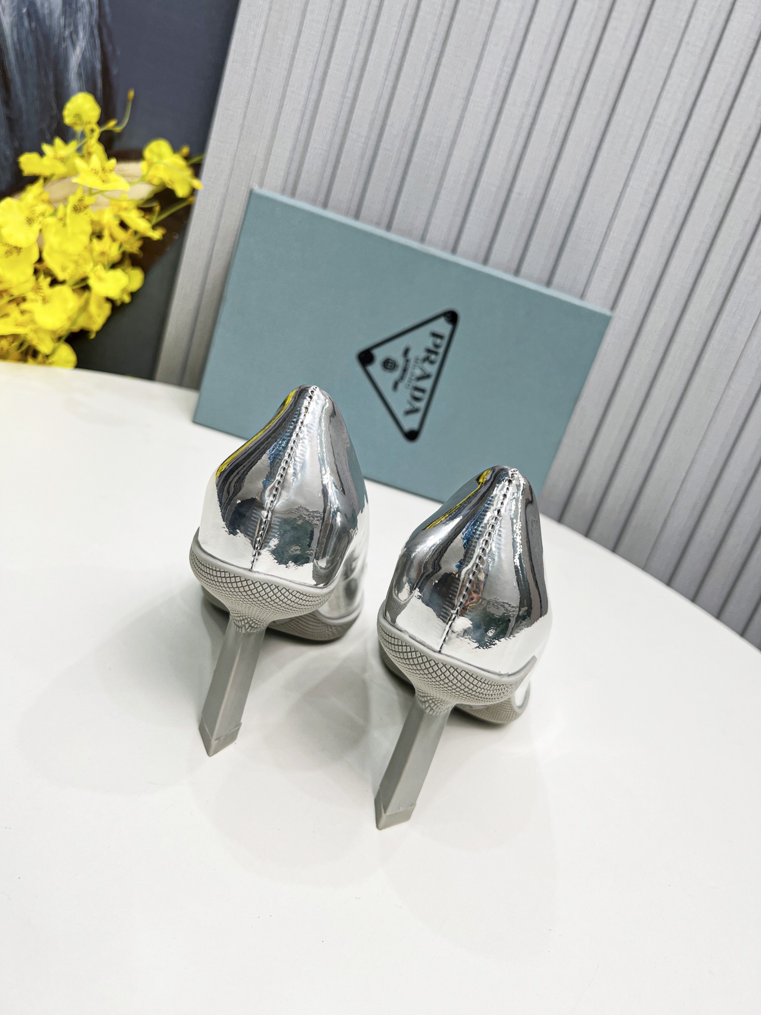 Prada Brushed Slingback Pumps Silver For Women Prada - Soul Replicas