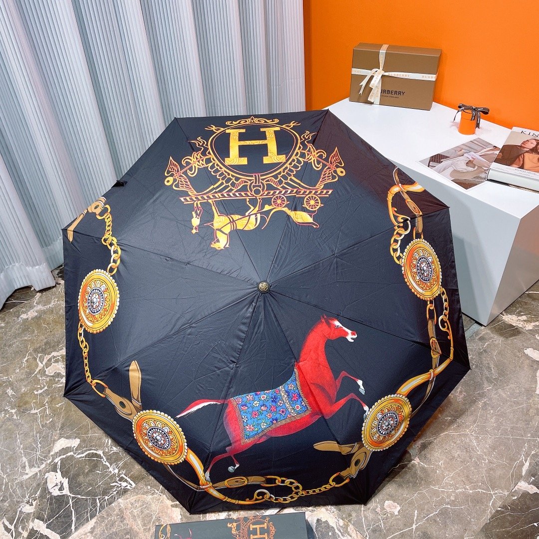 Hermes Pluie De H Folding Umbrella Black - Soul Replicas